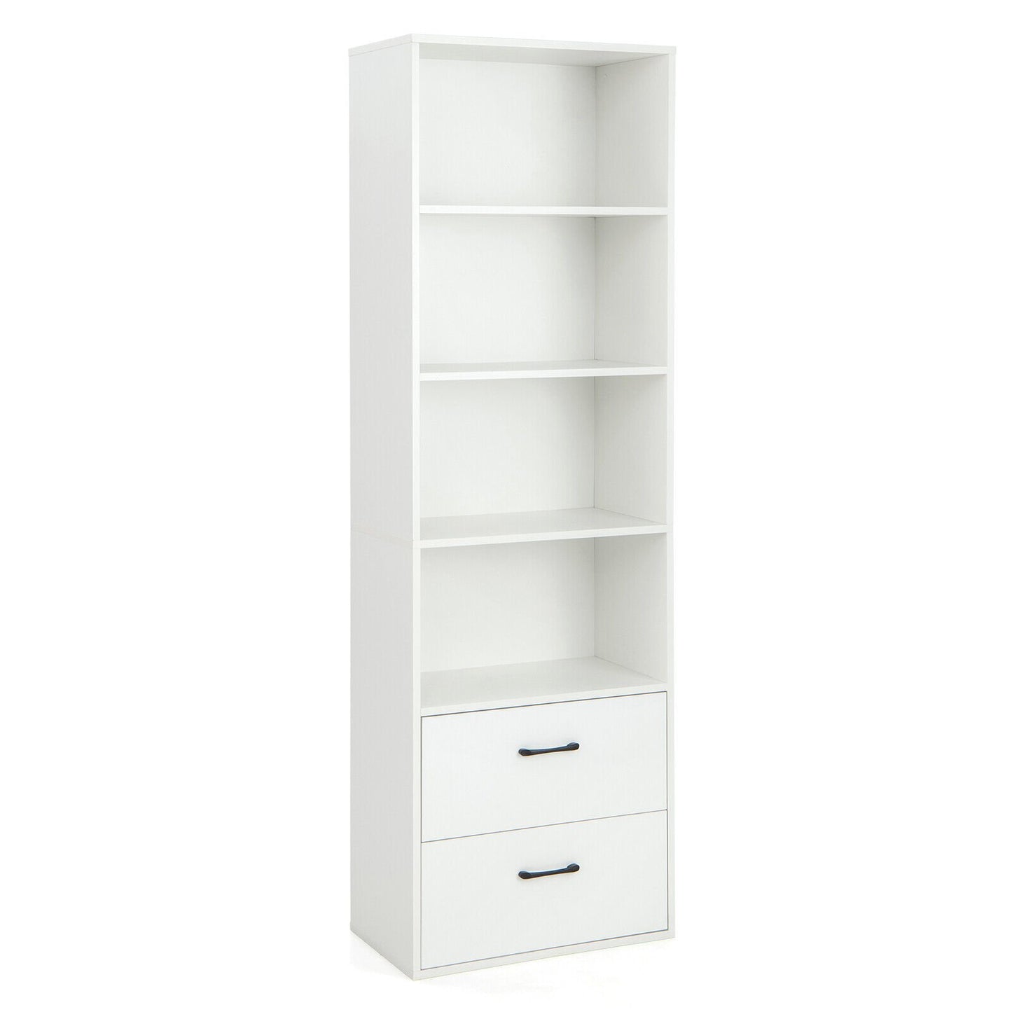 6-Tier Tall Freestanding Bookshelf with 4 Open Shelves and 2 Drawers, White Bookcases   at Gallery Canada