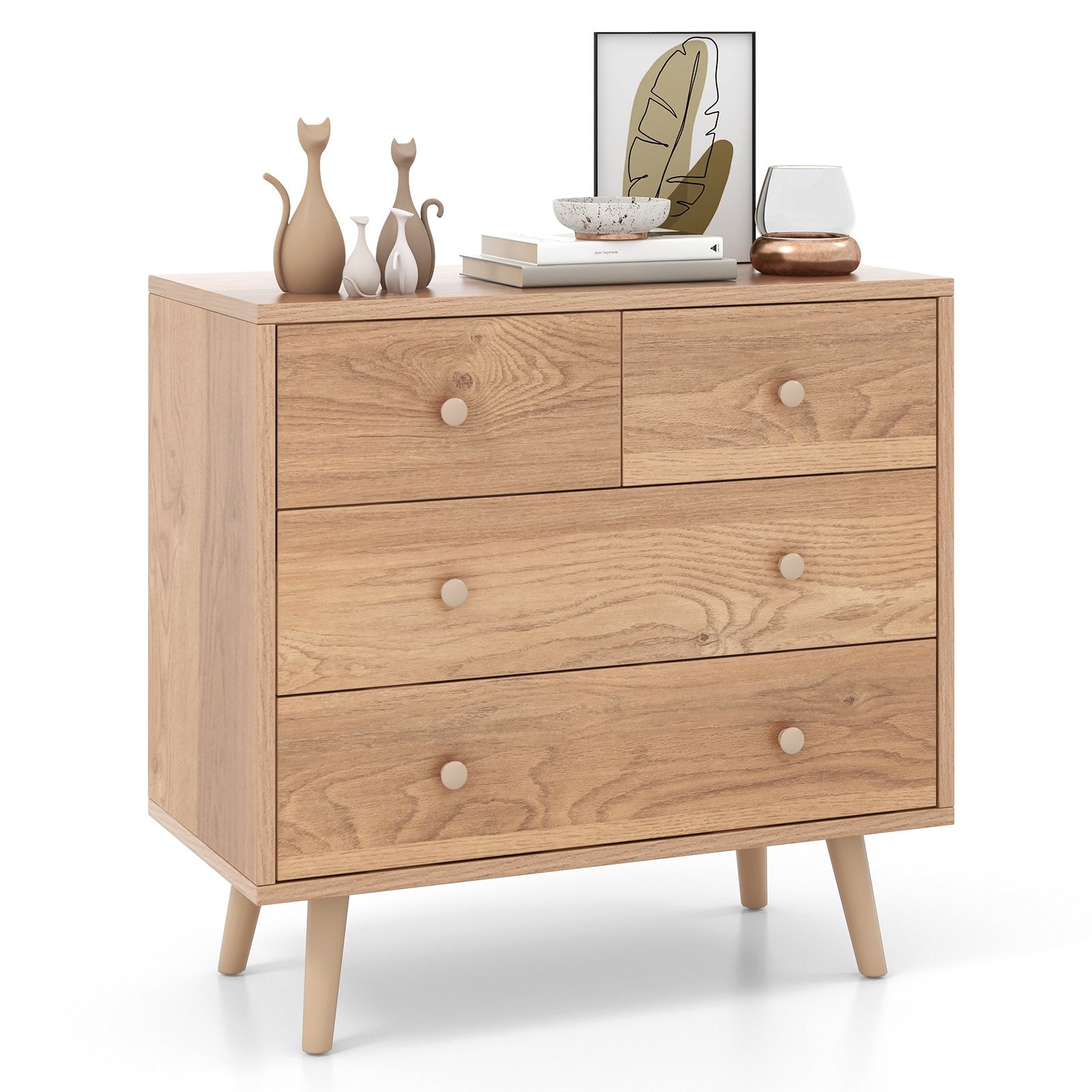 4-Drawer Dresser Cabinet Storage Organizer Rubber Leg with Rail, Natural Cabinets & Chests   at Gallery Canada