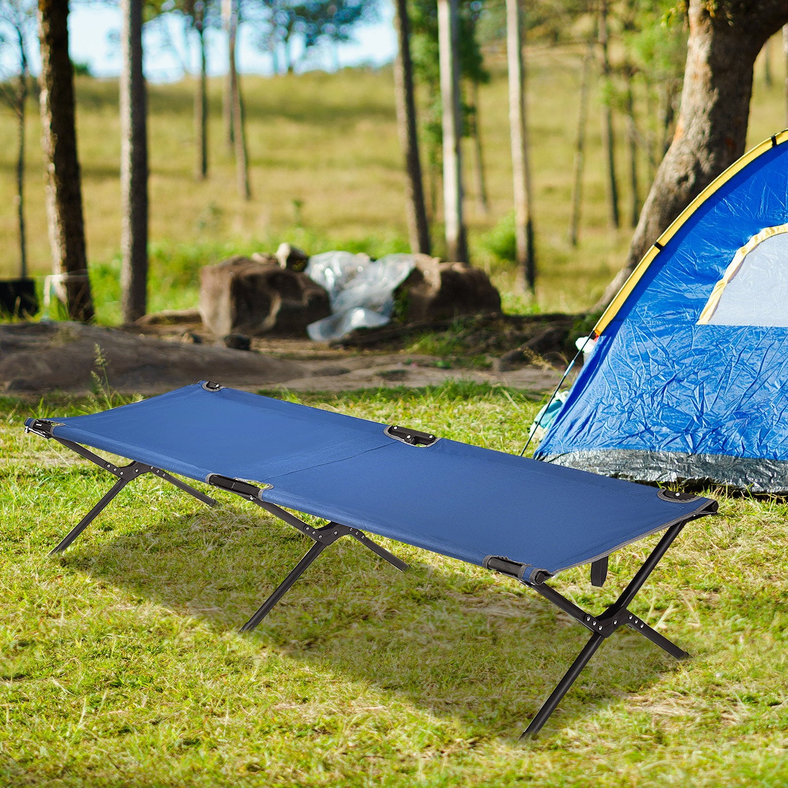 Adults Kids Folding Camping Cot, Blue Camping Furniture   at Gallery Canada