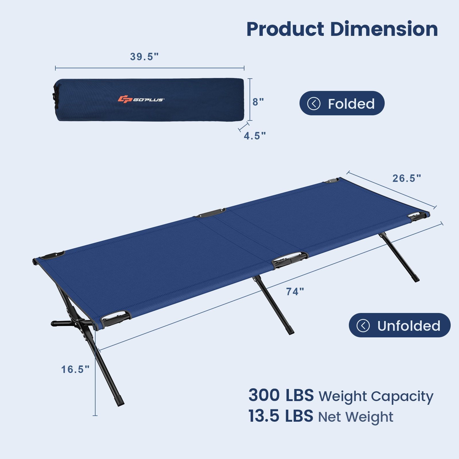 Adults Kids Folding Camping Cot, Blue Camping Furniture   at Gallery Canada