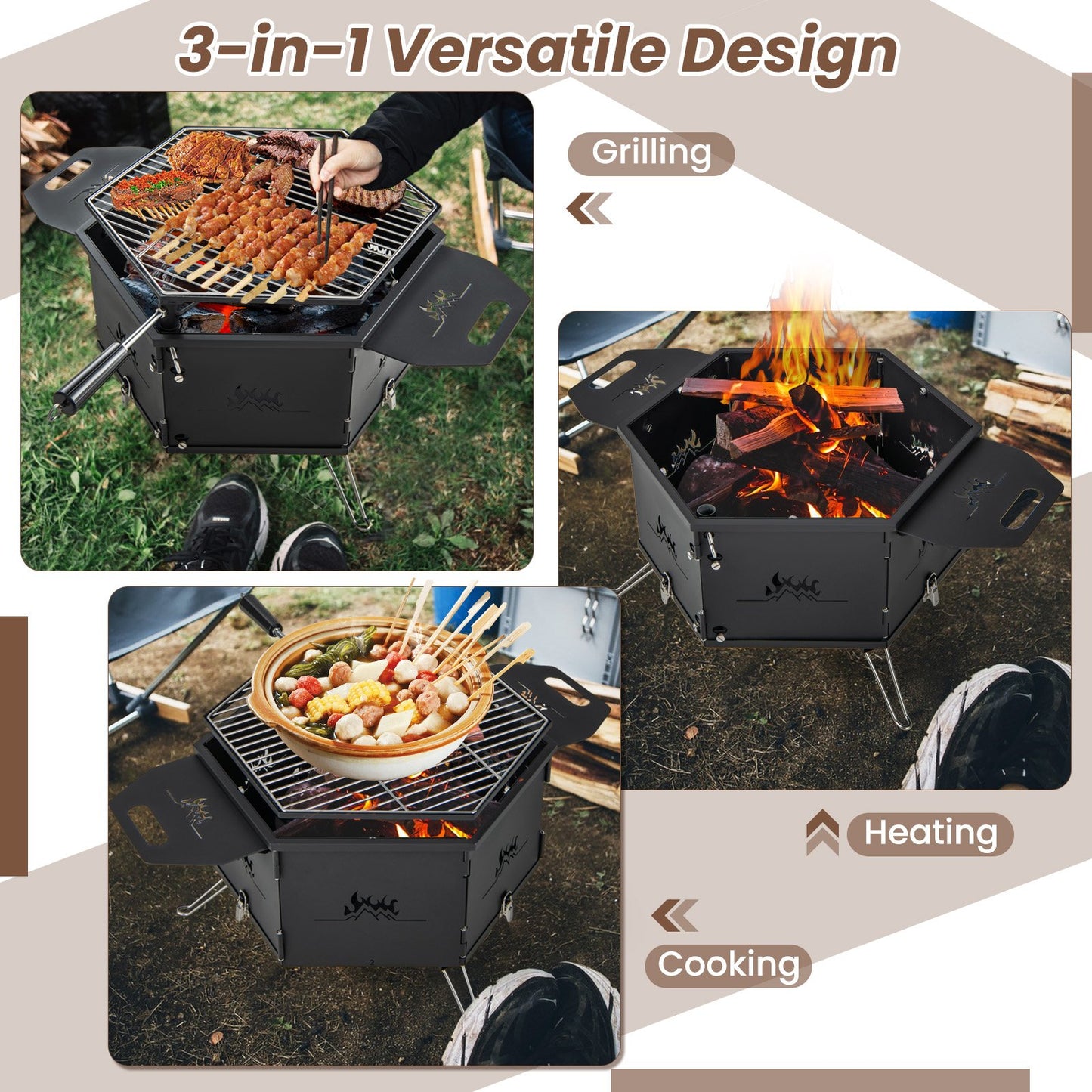 Portable Charcoal Grill Stove Rotatable with Foldable Body and Legs with Handles - Gallery Canada