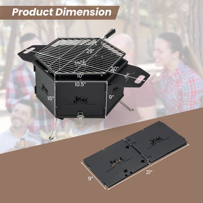 Portable Charcoal Grill Stove Rotatable with Foldable Body and Legs with Handles - Gallery Canada