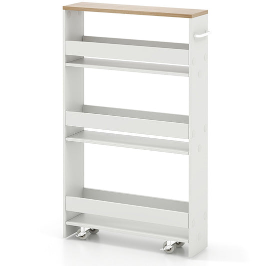 Rolling Kitchen Slim Storage Cart Mobile Shelving Organizer with Handle, White Kitchen Islands & Carts   at Gallery Canada