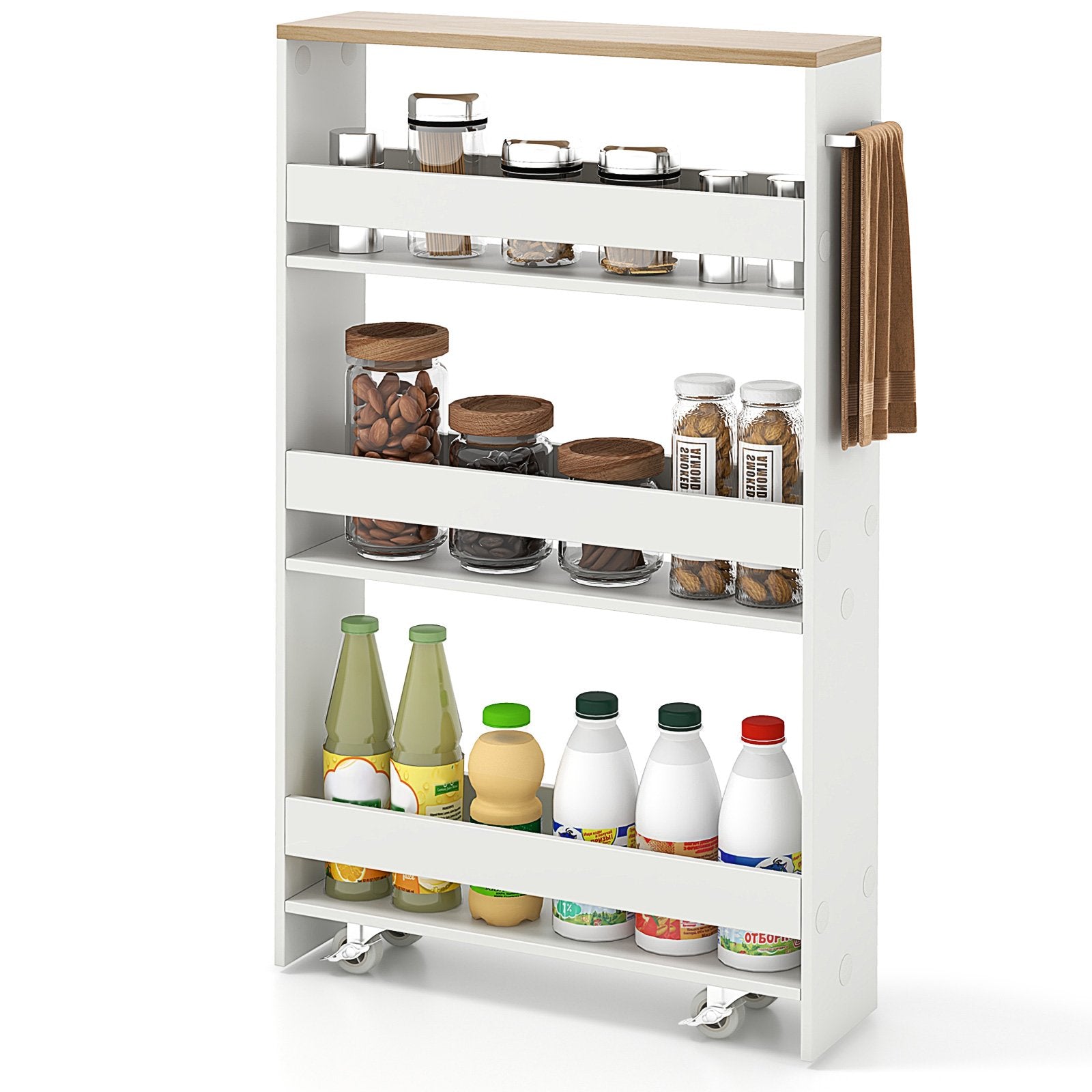 Rolling Kitchen Slim Storage Cart Mobile Shelving Organizer with Handle, White Kitchen Islands & Carts   at Gallery Canada