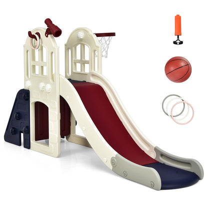 6-In-1 Large Slide for Kids Toddler Climber Slide Playset with Basketball Hoop, Blue Climbers & Slides   at Gallery Canada