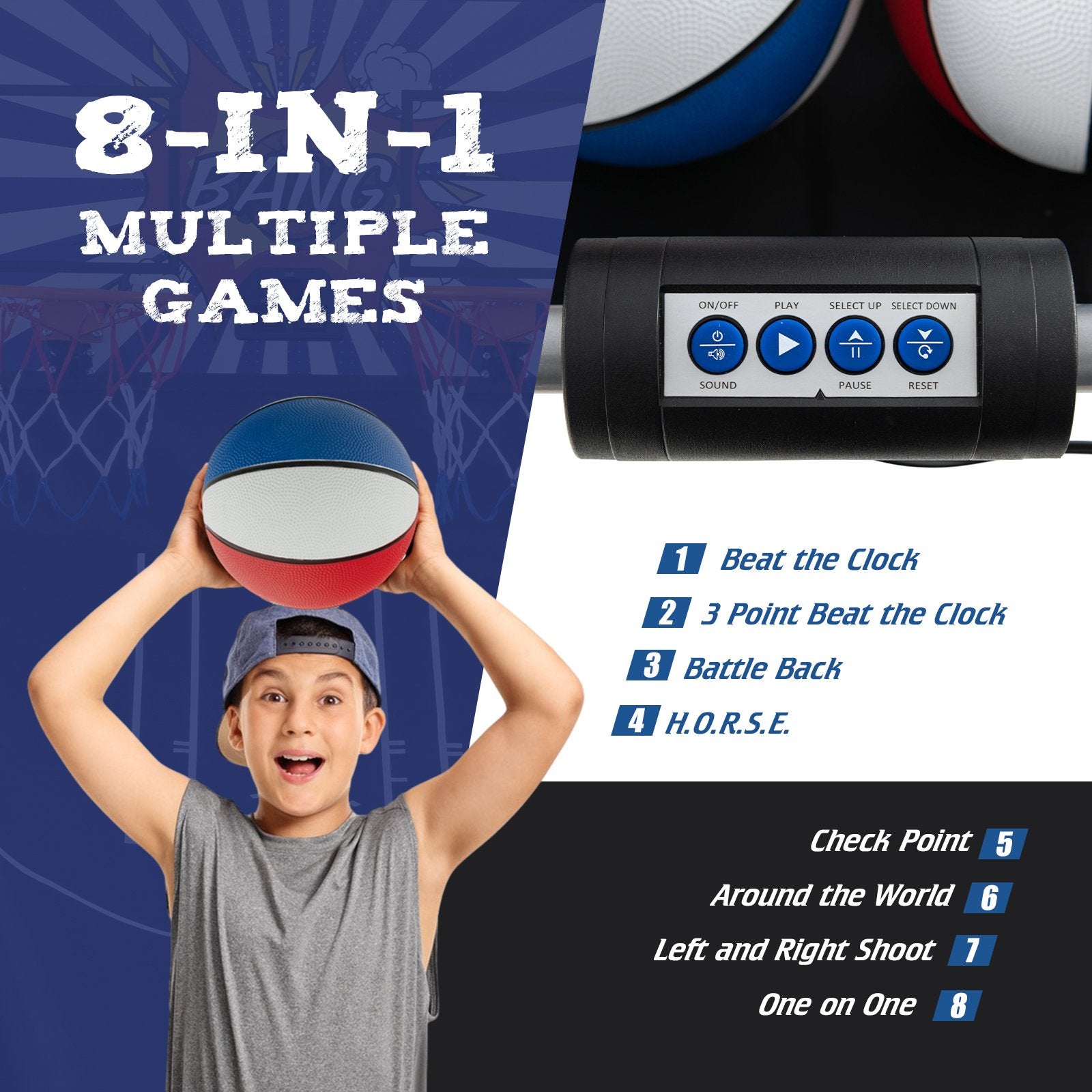 Dual Shot Basketball Arcade Game with 8 Game Modes and 4 Balls, White Game Room   at Gallery Canada