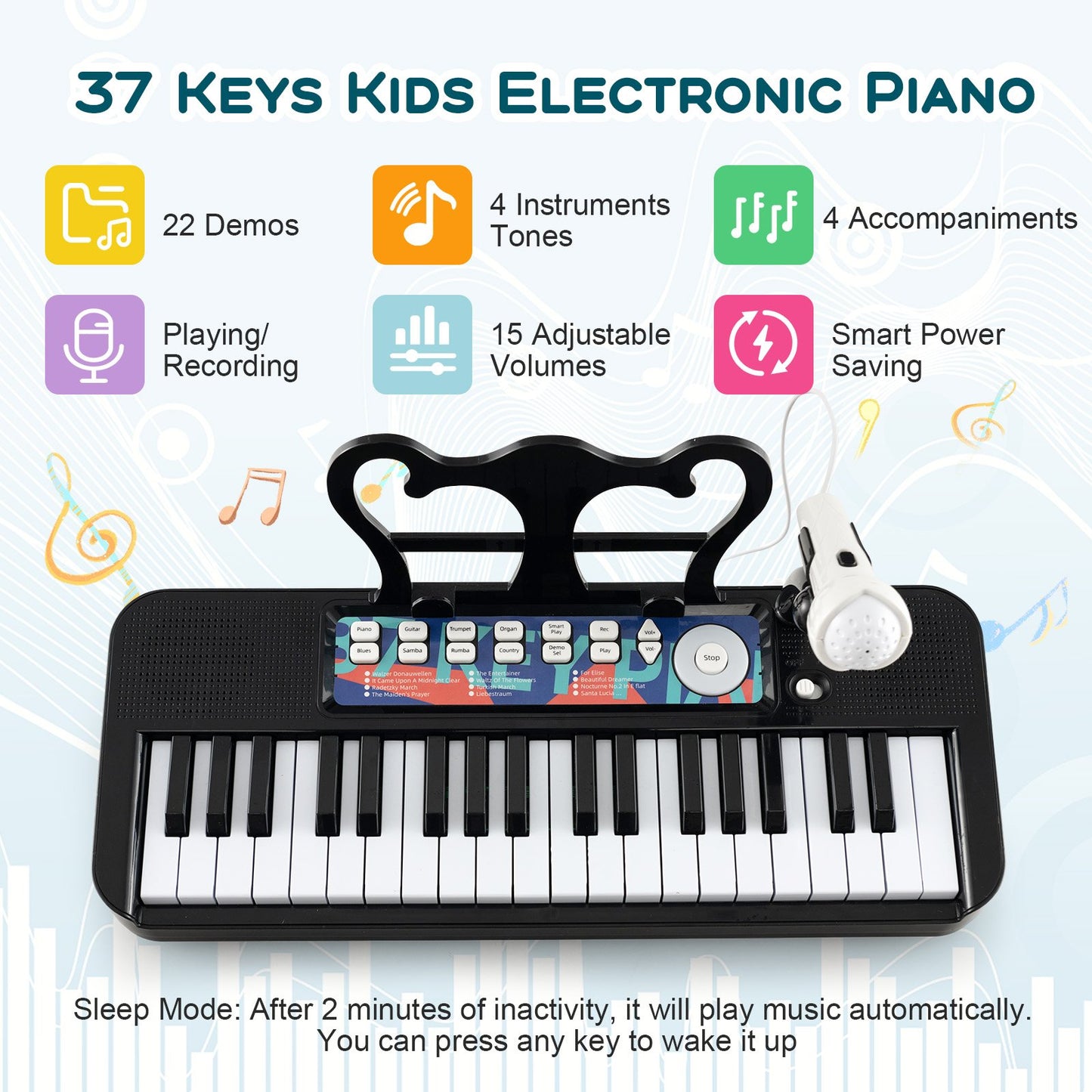 Kids Piano Keyboard 37-Key Kids Toy Keyboard Piano with Microphone for 3+ Kids, Black Pianos & Keyboards   at Gallery Canada