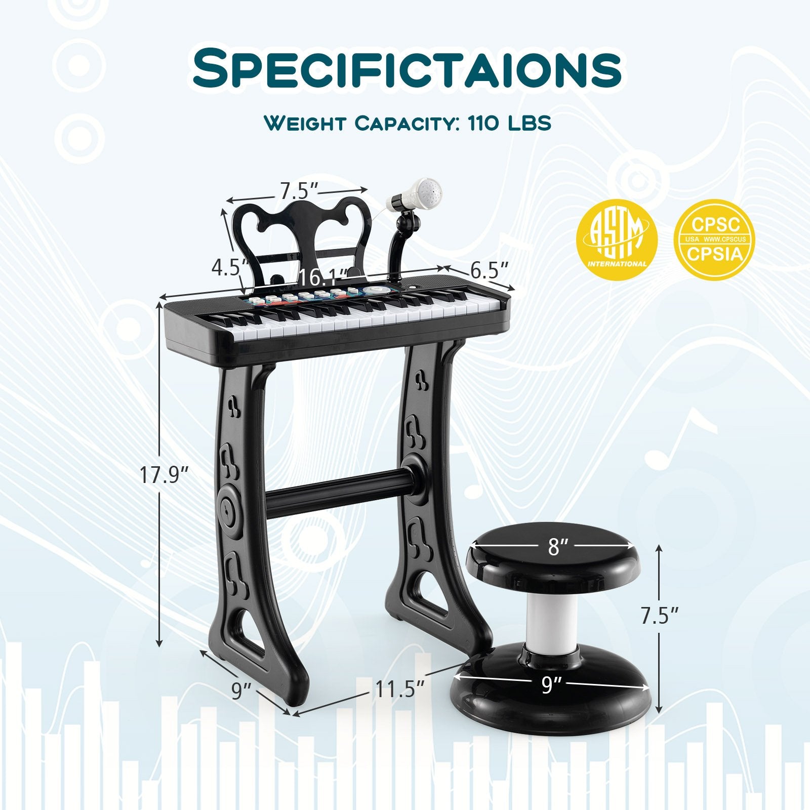 Kids Piano Keyboard 37-Key Kids Toy Keyboard Piano with Microphone for 3+ Kids, Black Pianos & Keyboards   at Gallery Canada