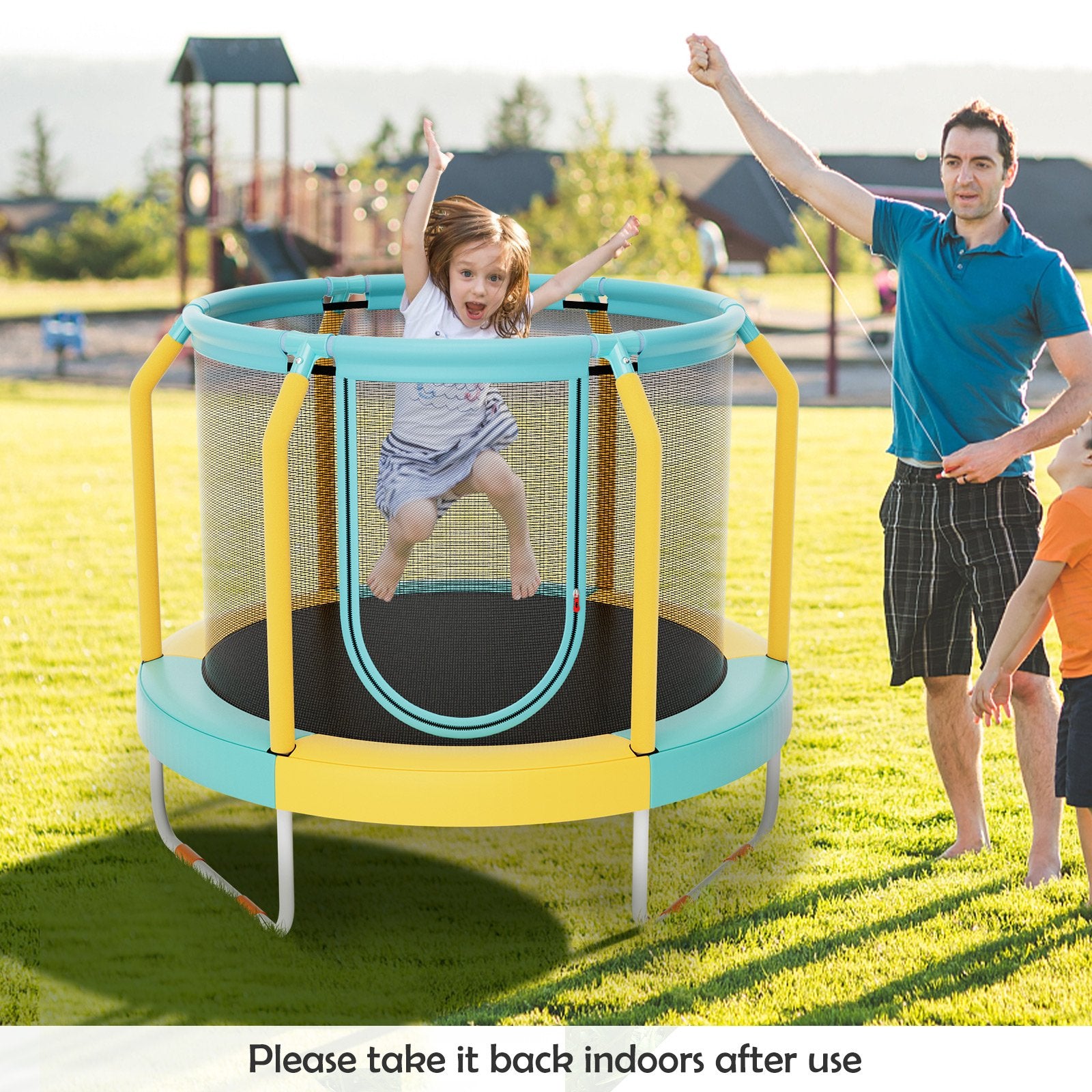 Mini Trampoline with Enclosure and Heavy-duty Metal Frame, Yellow Trampolines   at Gallery Canada