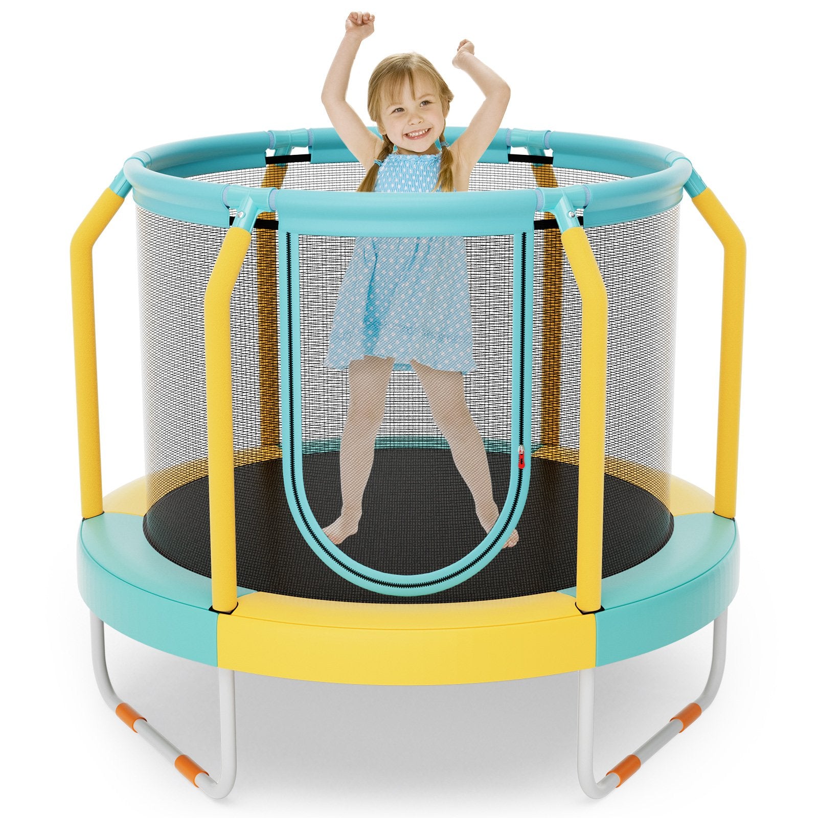 Mini Trampoline with Enclosure and Heavy-duty Metal Frame, Yellow Trampolines   at Gallery Canada