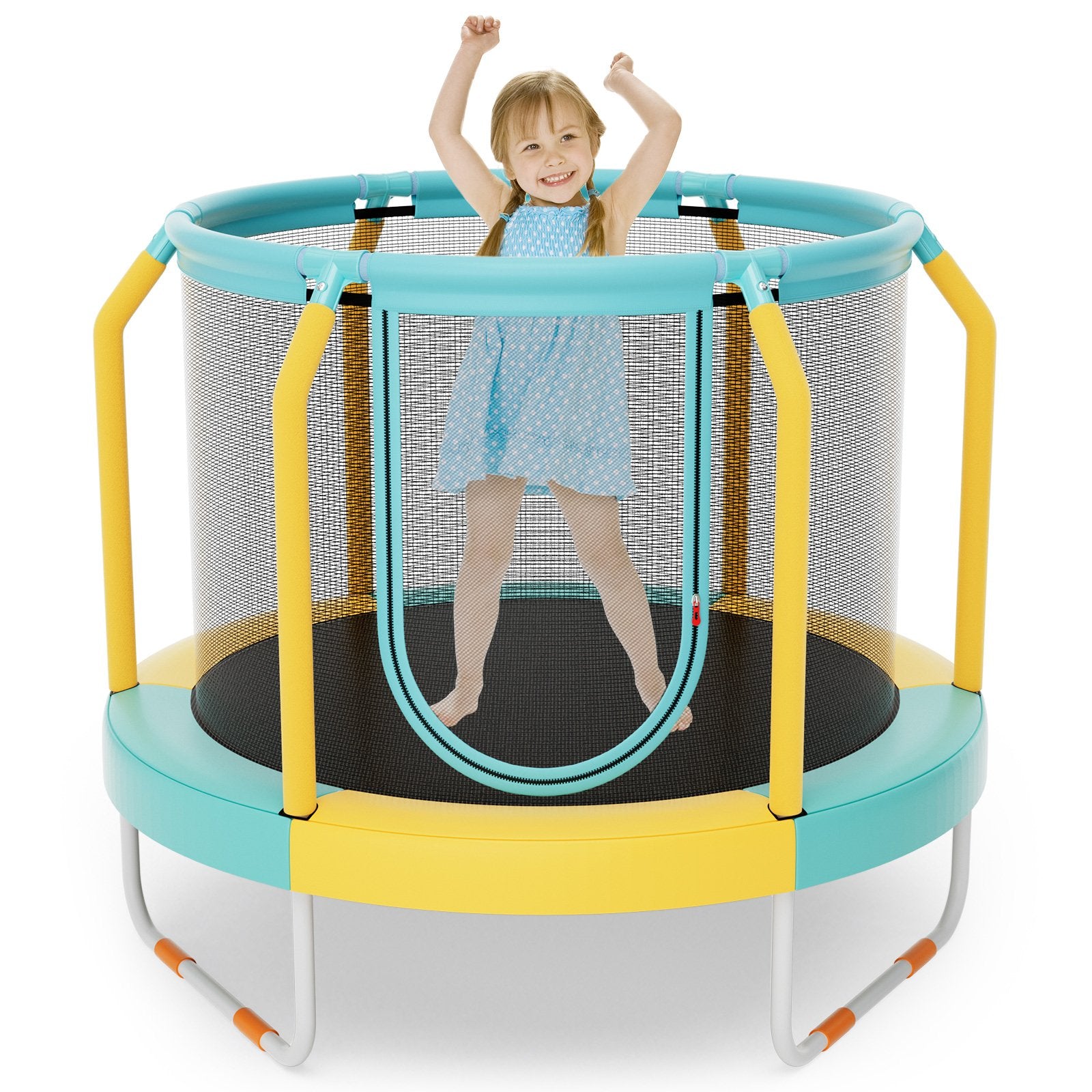 Mini Trampoline with Enclosure and Heavy-duty Metal Frame, Yellow Trampolines at Gallery Canada