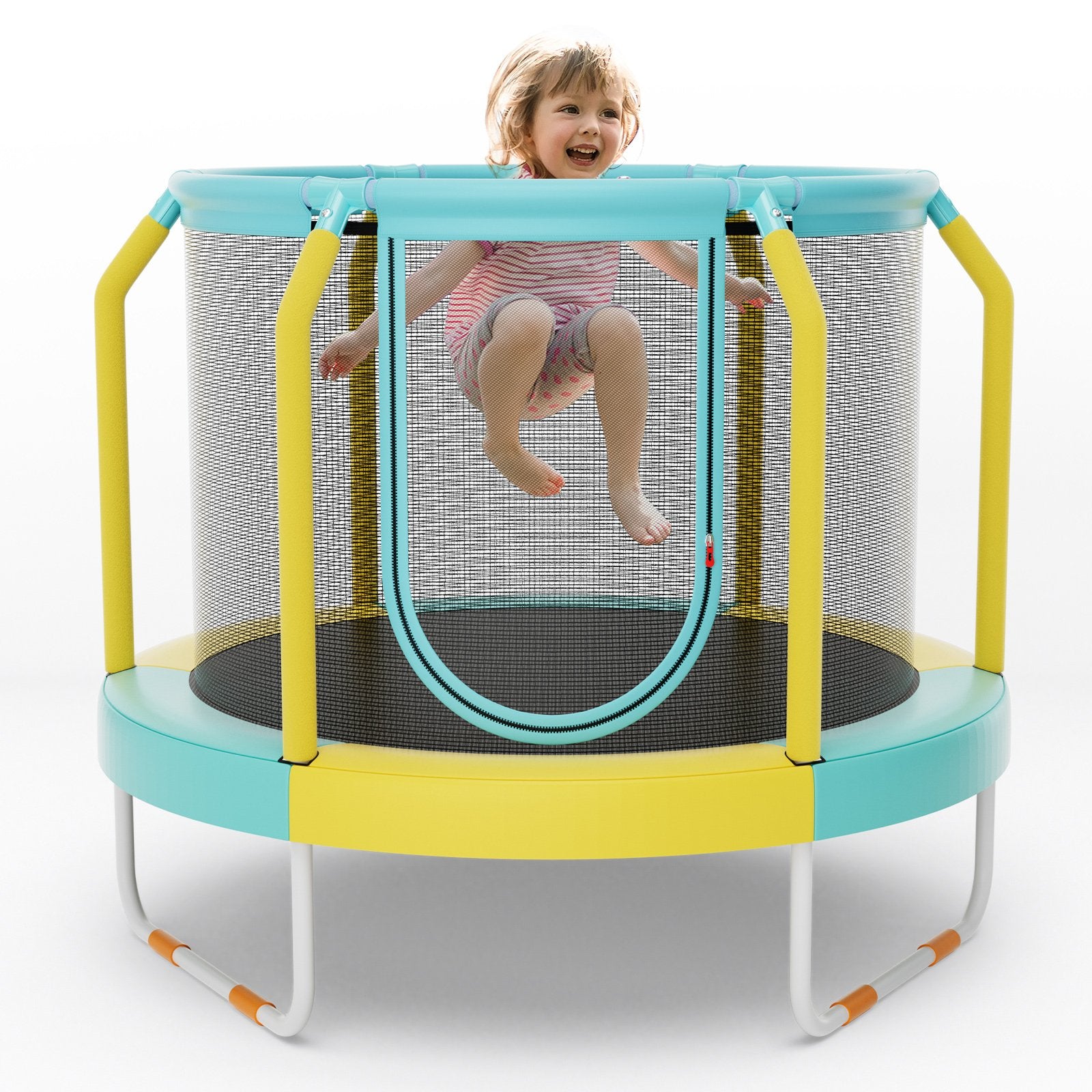 Mini Trampoline with Enclosure and Heavy-duty Metal Frame, Yellow Trampolines   at Gallery Canada