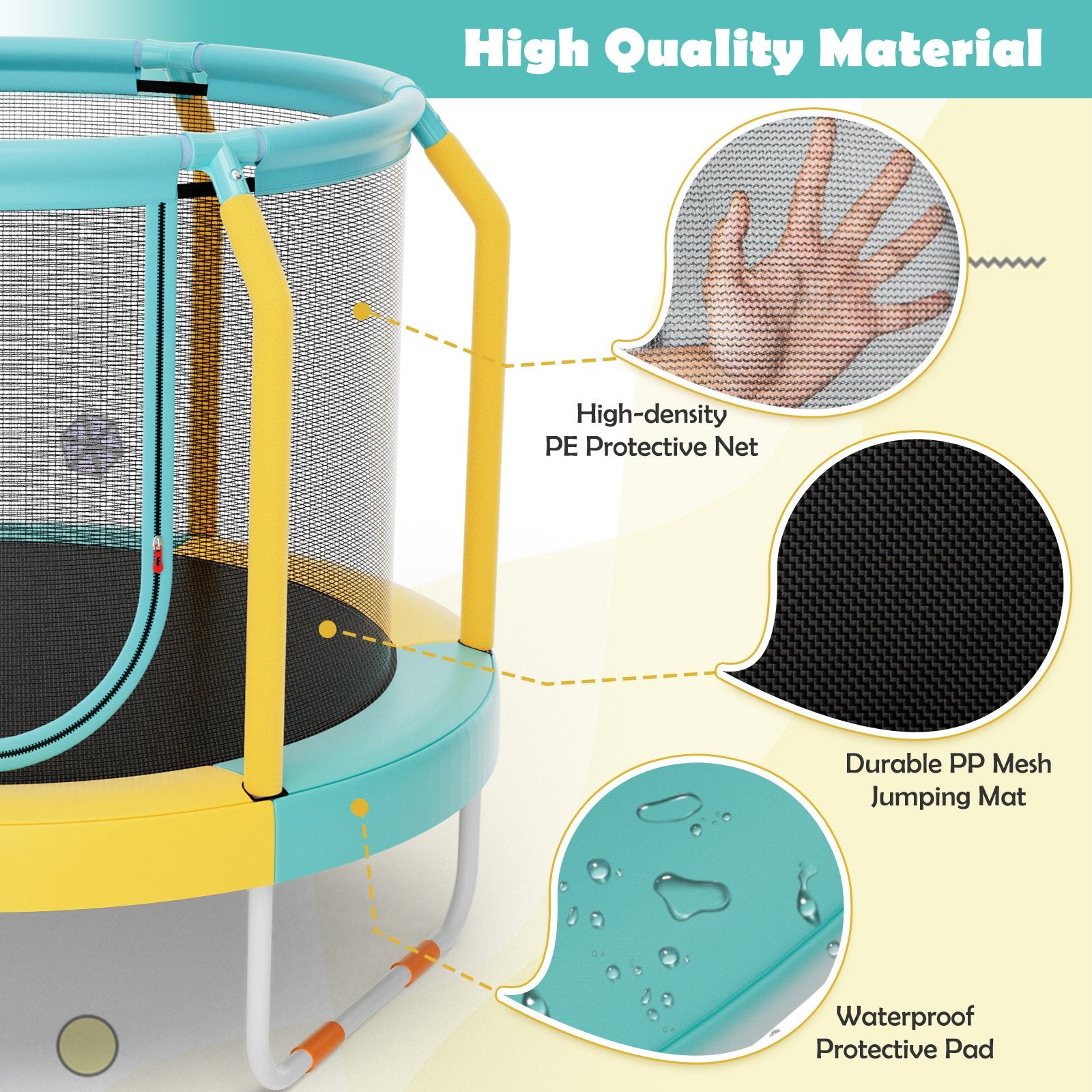 Mini Trampoline with Enclosure and Heavy-duty Metal Frame, Yellow Trampolines   at Gallery Canada