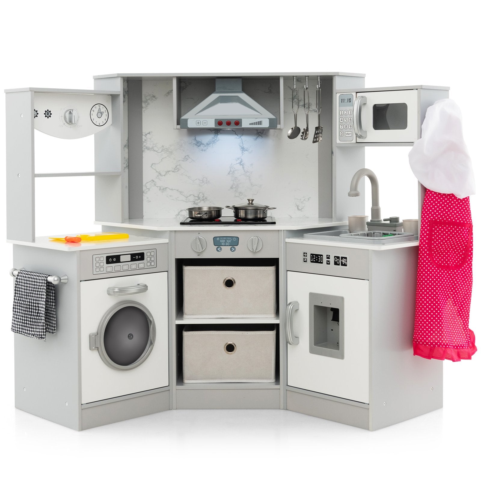 Wooden Kids Play Kitchen Playset with Realistic Lights and Sounds, Gray Play Kitchen Sets   at Gallery Canada