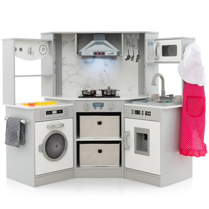 Wooden Kids Play Kitchen Playset with Realistic Lights and Sounds, Gray Play Kitchen Sets   at Gallery Canada