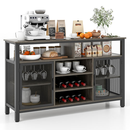 55-Inch Buffet Sideboard with 8-Bottle Wine Racks and Wine Glass Holders, Gray