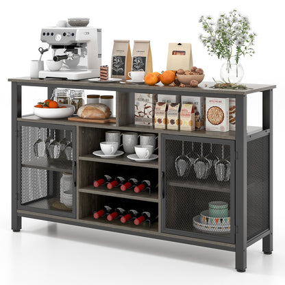 55-Inch Buffet Sideboard with 8-Bottle Wine Racks and Wine Glass Holders, Gray Sideboards Cabinets & Buffets   at Gallery Canada