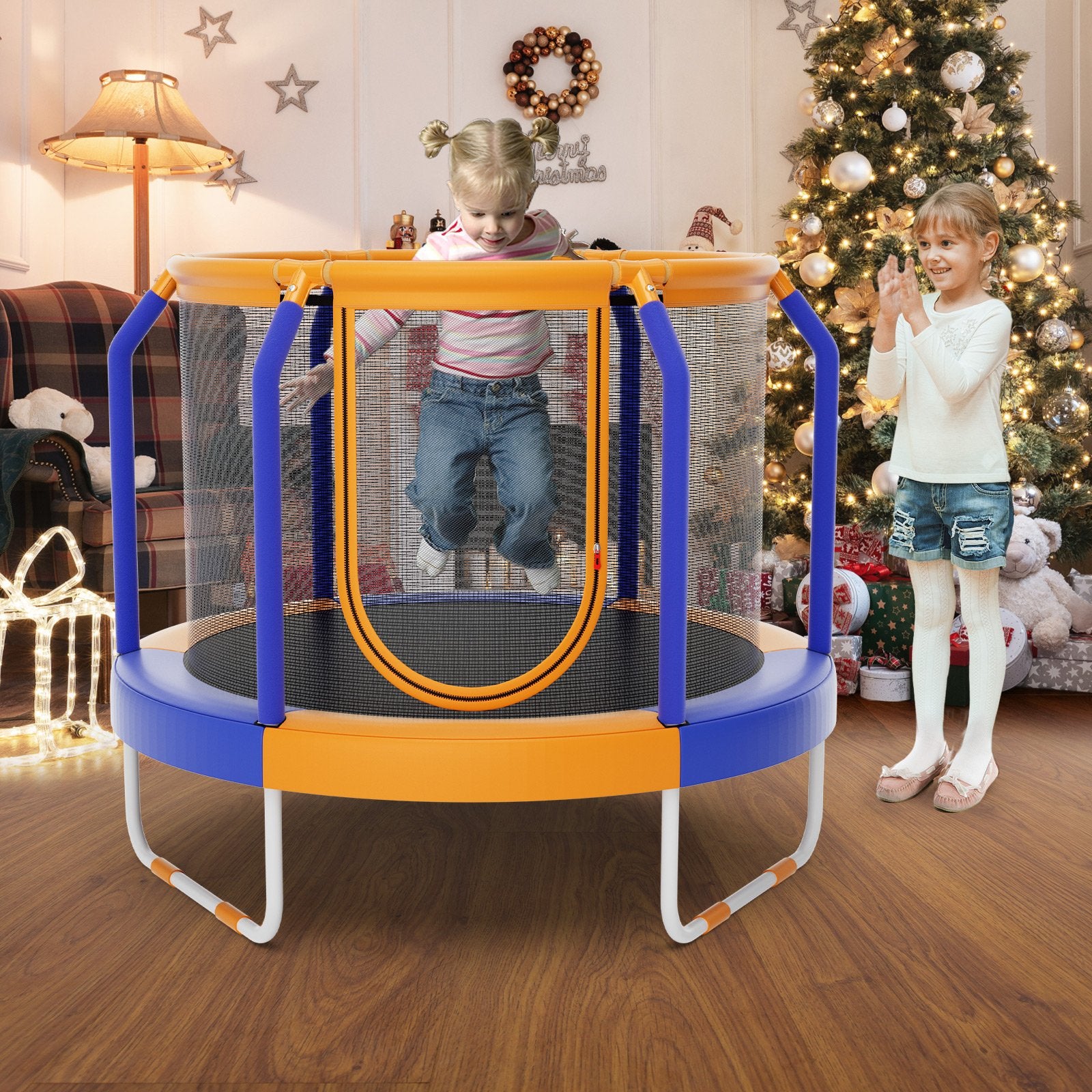 Mini Trampoline with Enclosure and Heavy-duty Metal Frame, Orange Trampolines   at Gallery Canada