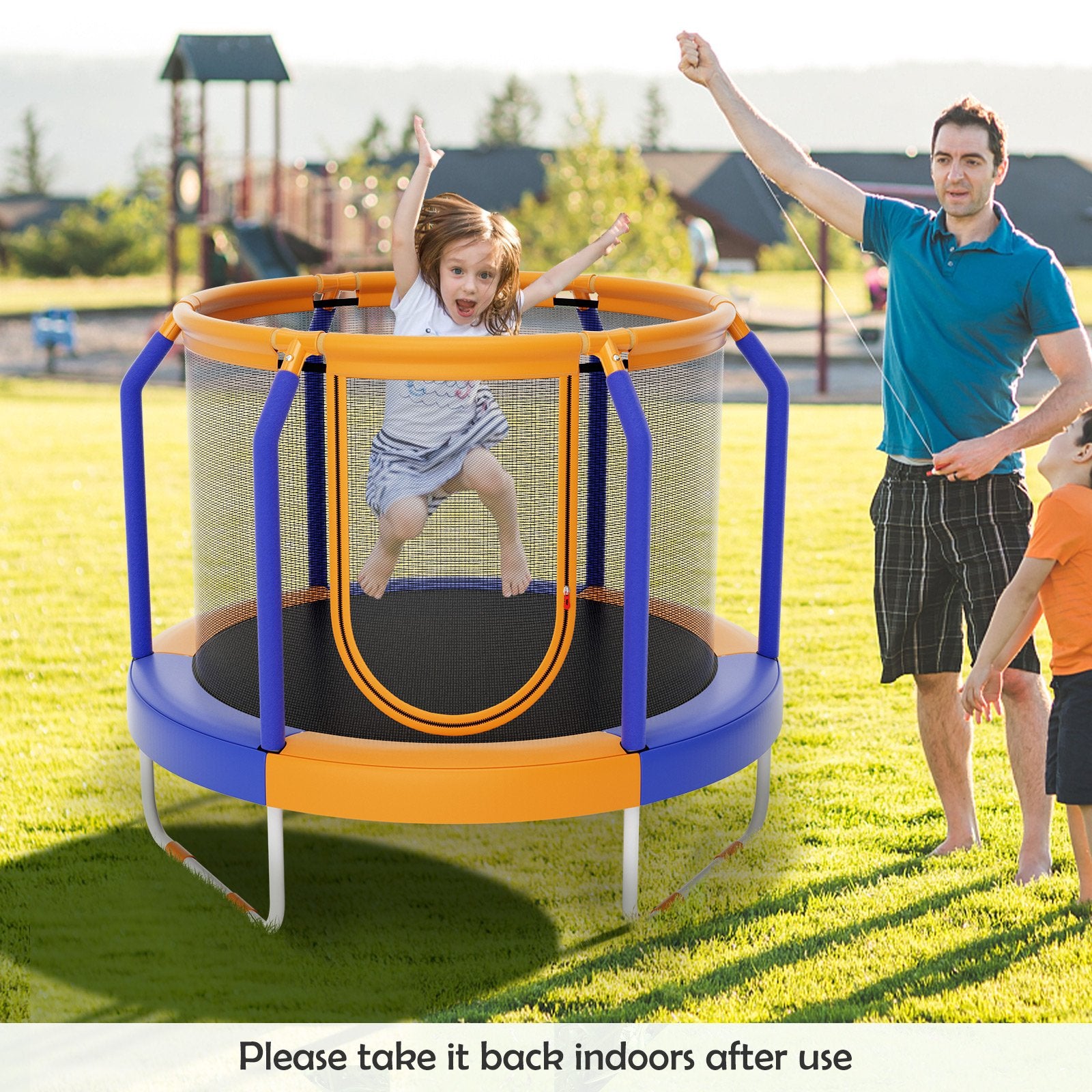 Mini Trampoline with Enclosure and Heavy-duty Metal Frame, Orange Trampolines   at Gallery Canada