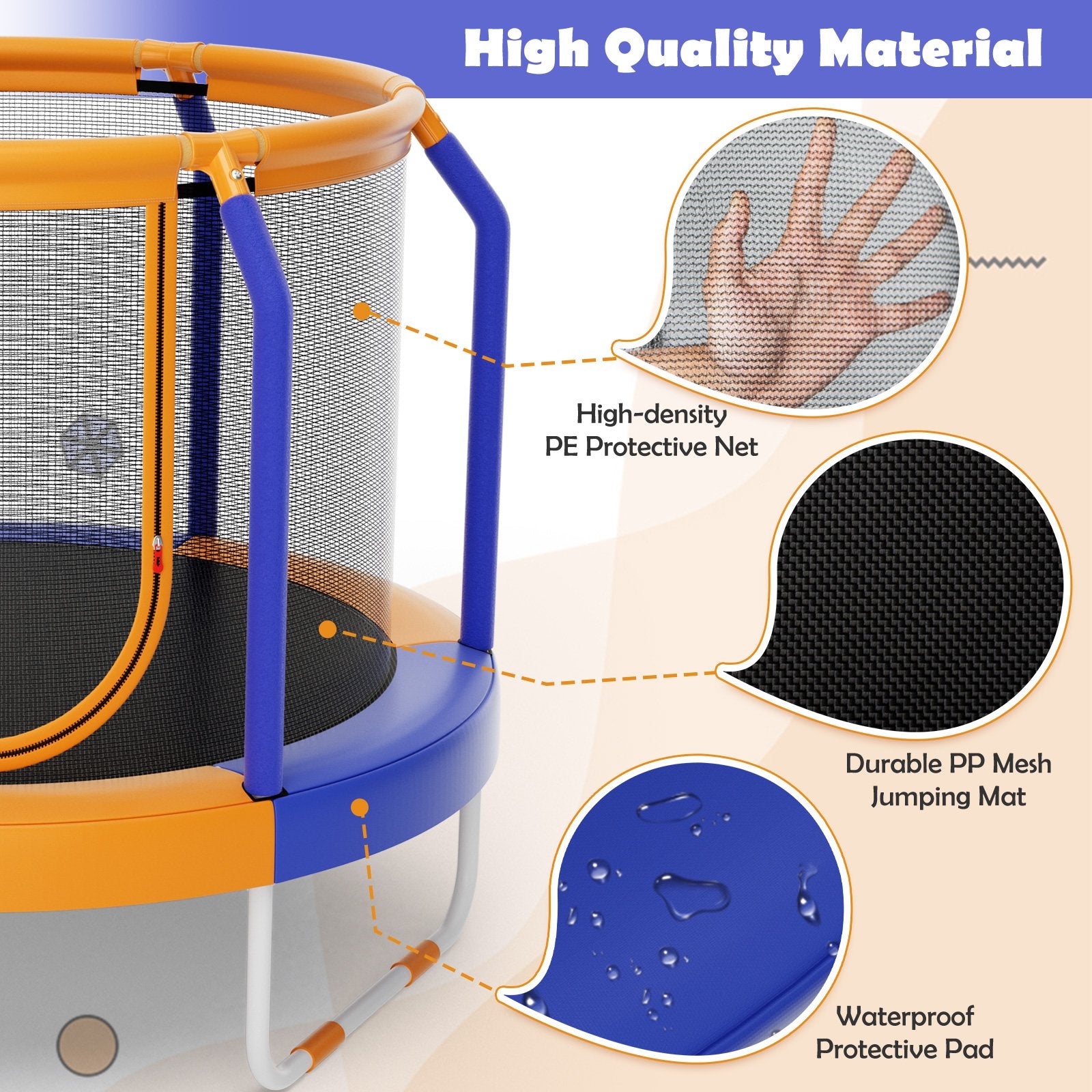 Mini Trampoline with Enclosure and Heavy-duty Metal Frame, Orange Trampolines   at Gallery Canada