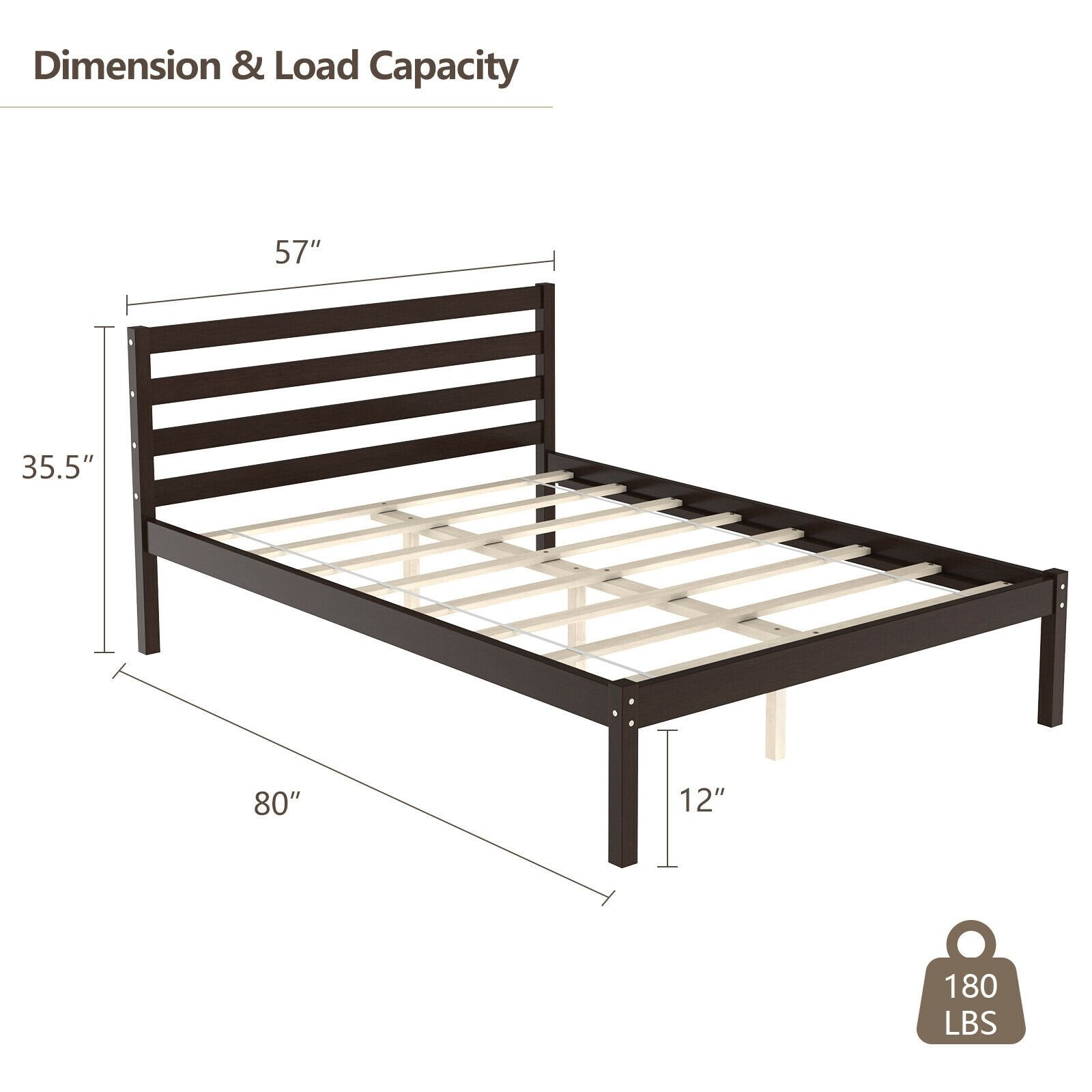 Full Size Bed frame Foundation with Solid Wooden Slat Suppor Simple Bed Frame   at Gallery Canada