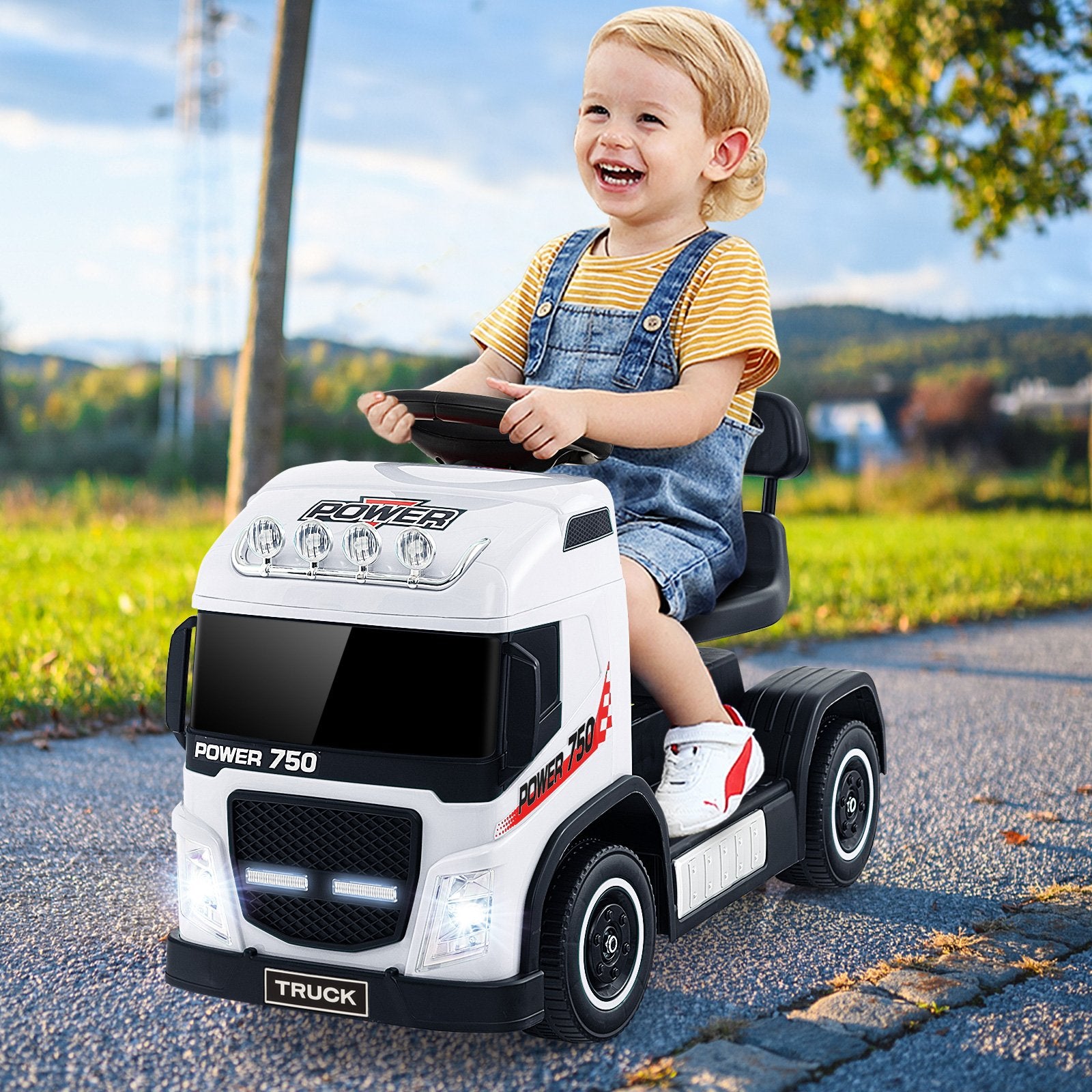 6V Kids Electric Ride-on Truck with Height Adjustable Seat, White Powered Ride On Toys   at Gallery Canada