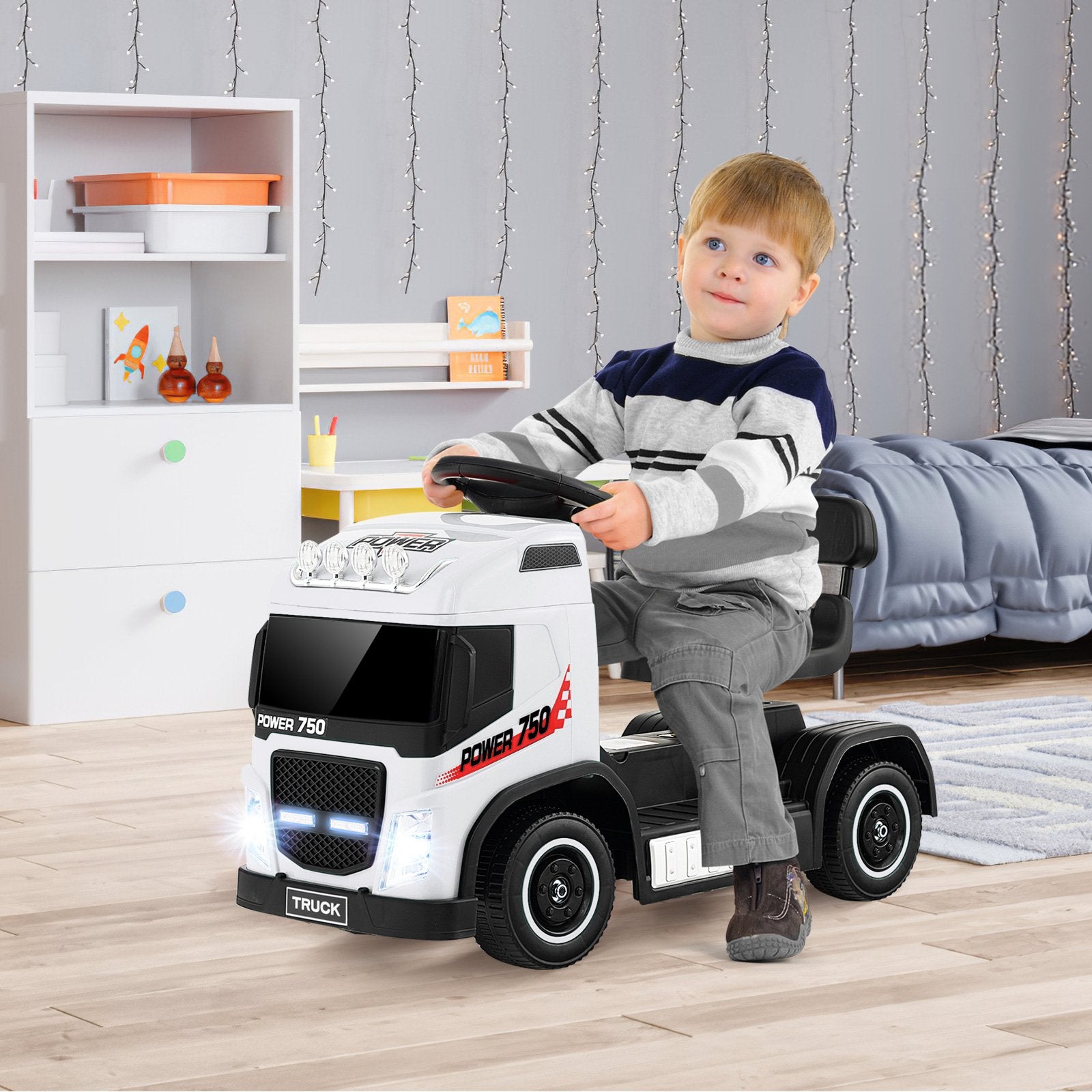 6V Kids Electric Ride-on Truck with Height Adjustable Seat, White Powered Ride On Toys   at Gallery Canada