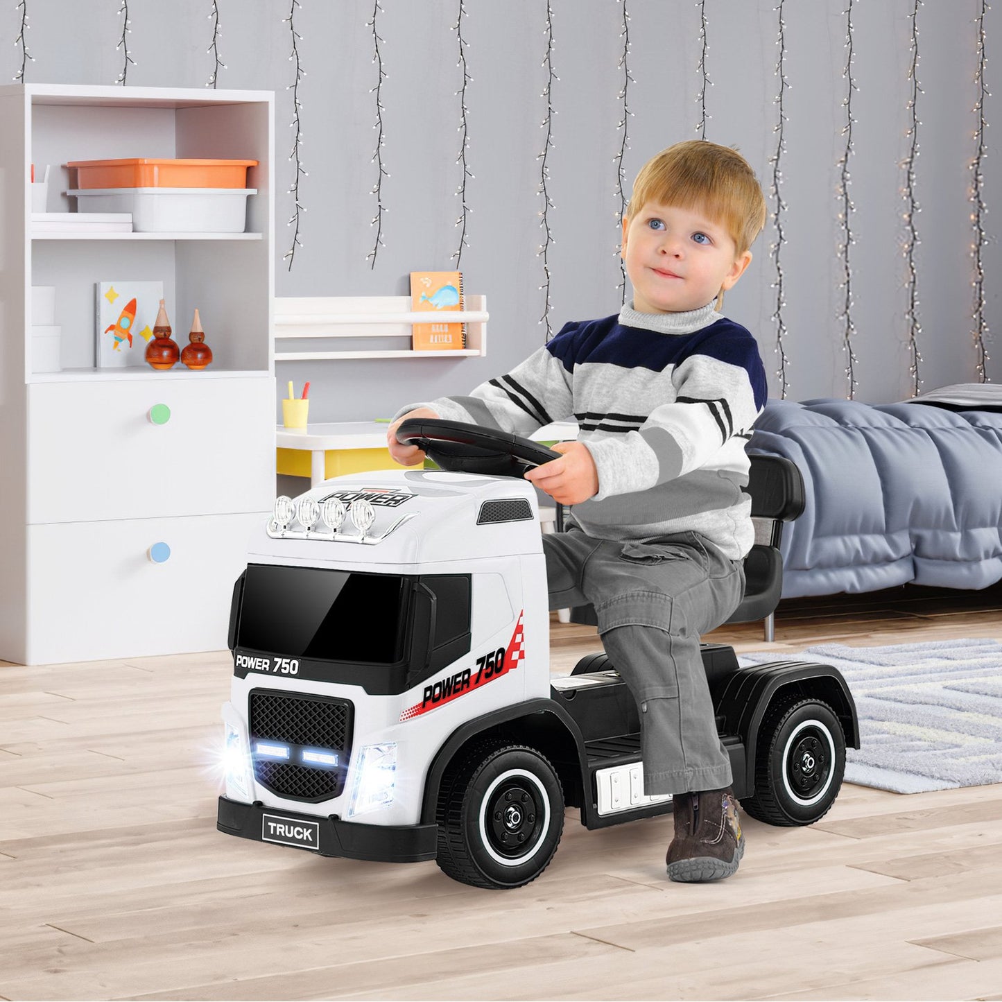 6V Kids Electric Ride-on Truck with Height Adjustable Seat, White Powered Ride On Toys   at Gallery Canada