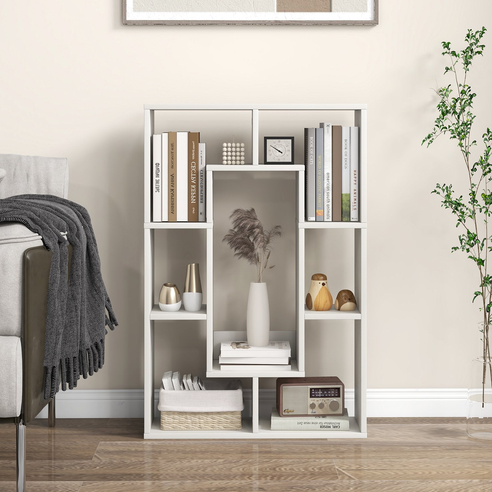 7-Cube Geometric Bookshelf Modern Decorative Open Bookcase, White Bookcases   at Gallery Canada