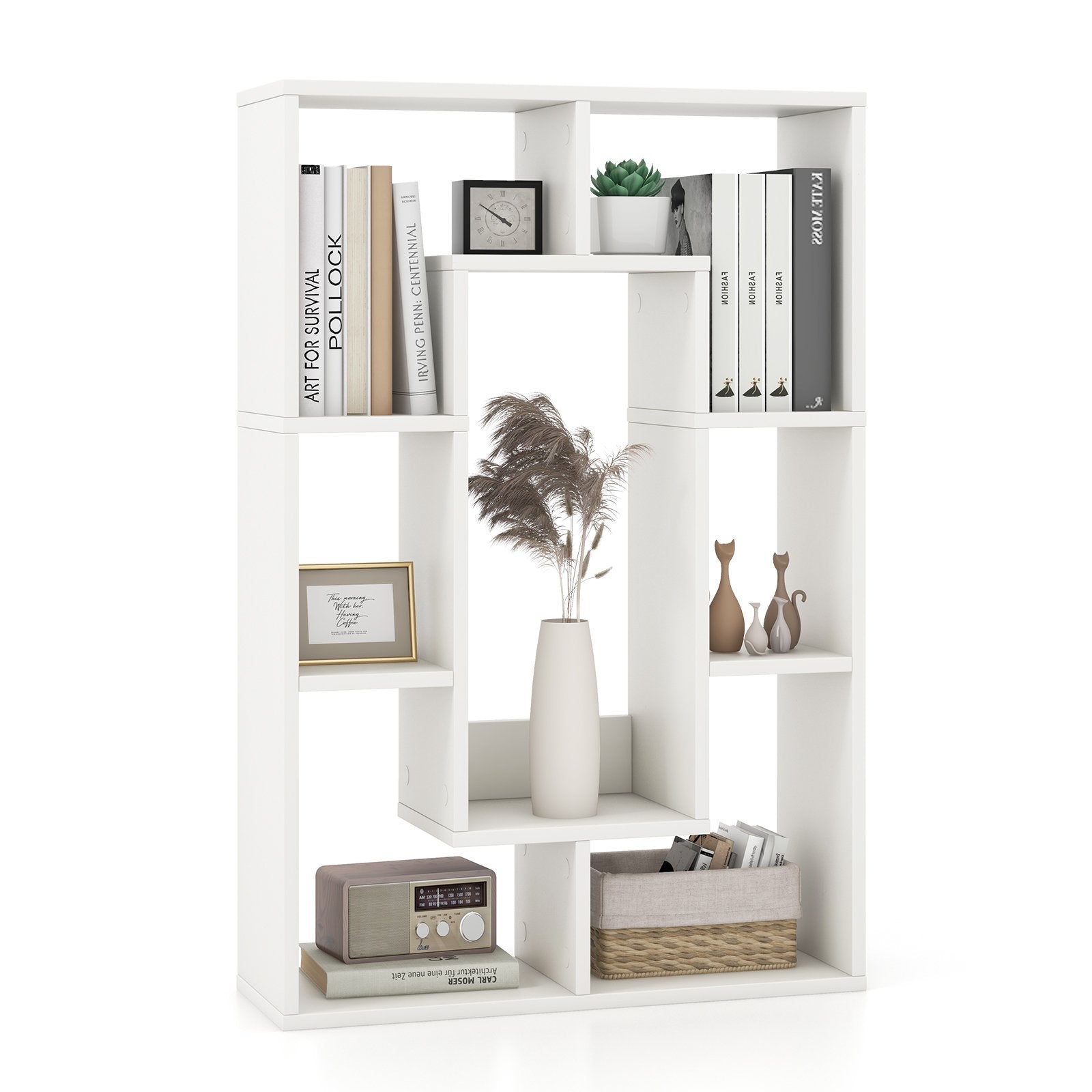 7-Cube Geometric Bookshelf Modern Decorative Open Bookcase, White Bookcases   at Gallery Canada