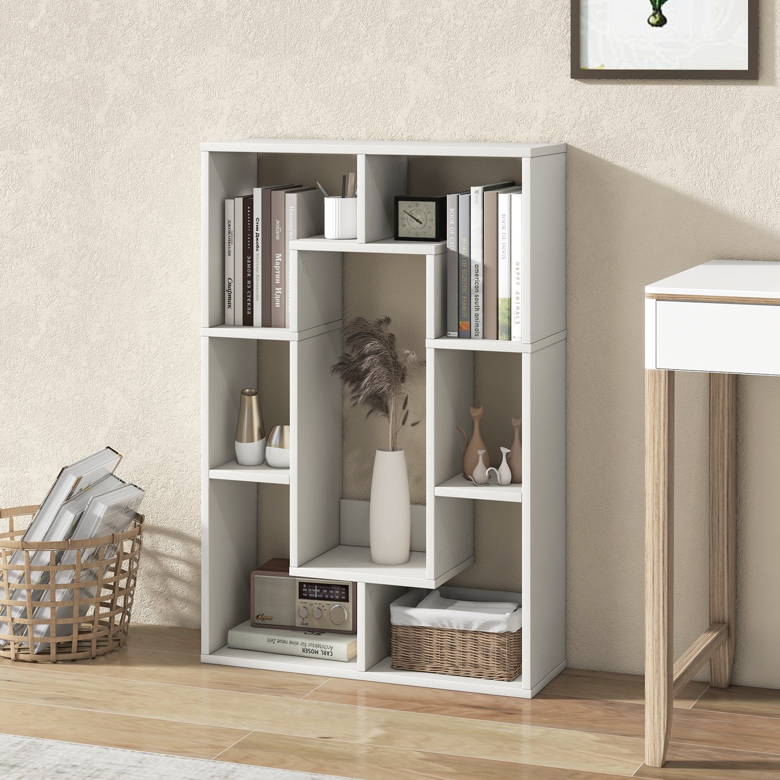 7-Cube Geometric Bookshelf Modern Decorative Open Bookcase, White Bookcases   at Gallery Canada