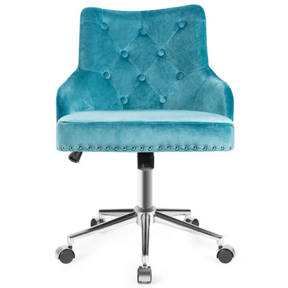 Tufted Upholstered Swivel Computer Desk Chair with Nailed Tri, Turquoise Leisure Chairs   at Gallery Canada