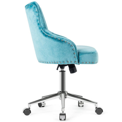 Tufted Upholstered Swivel Computer Desk Chair with Nailed Tri, Turquoise Leisure Chairs   at Gallery Canada