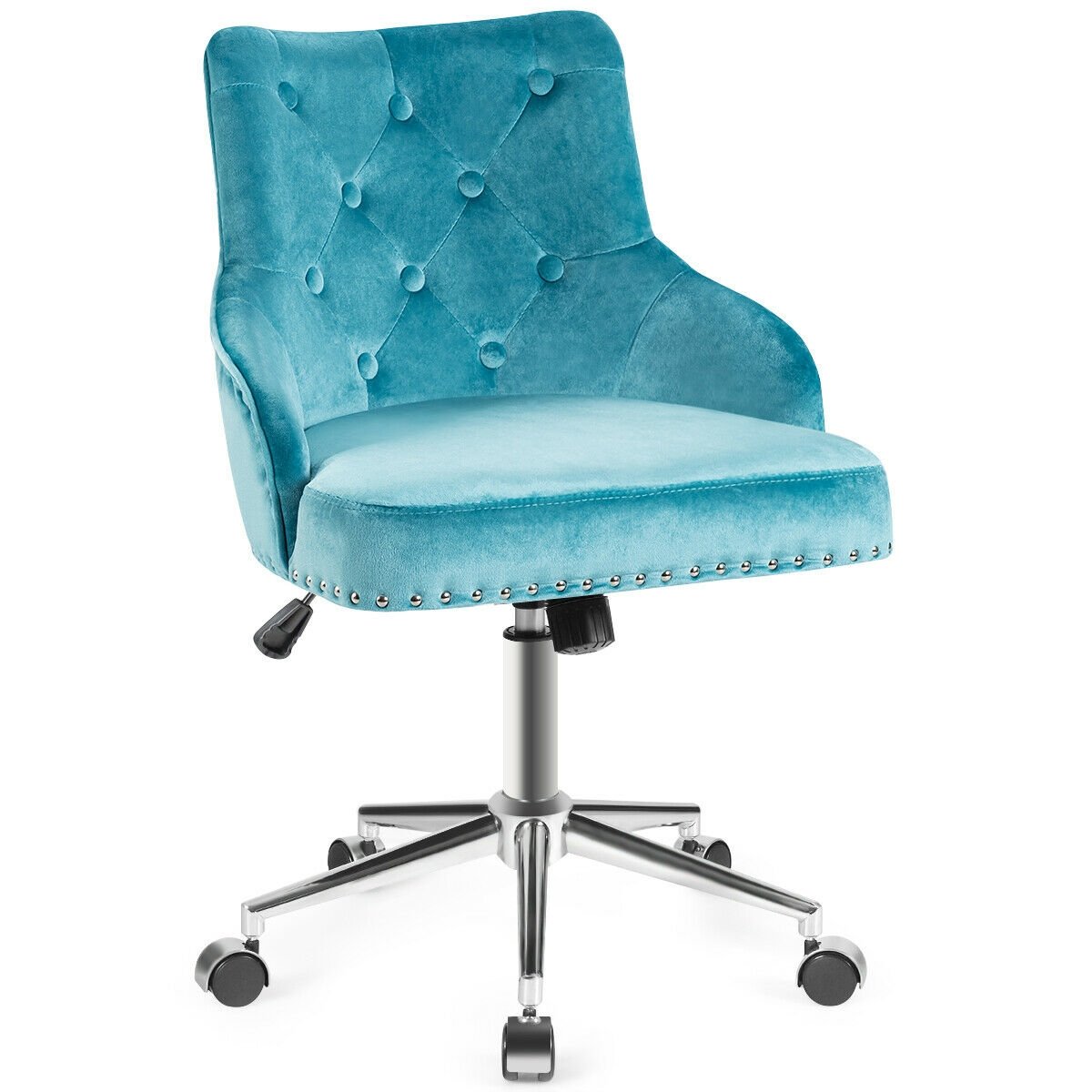 Tufted Upholstered Swivel Computer Desk Chair with Nailed Tri, Turquoise Leisure Chairs   at Gallery Canada