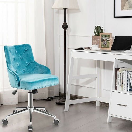 Tufted Upholstered Swivel Computer Desk Chair with Nailed Tri, Turquoise