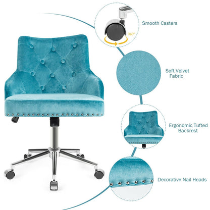 Tufted Upholstered Swivel Computer Desk Chair with Nailed Tri, Turquoise Leisure Chairs   at Gallery Canada