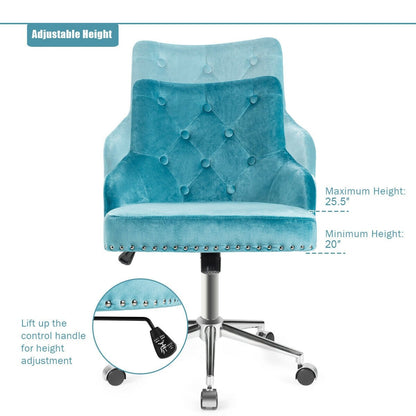 Tufted Upholstered Swivel Computer Desk Chair with Nailed Tri, Turquoise Leisure Chairs   at Gallery Canada