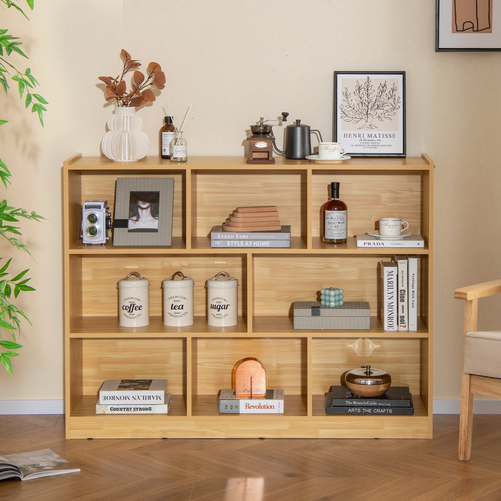 3-Tier Open Bookcase 8-Cube Floor Standing Storage Shelves Display Cabinet, Yellow Bookcases   at Gallery Canada