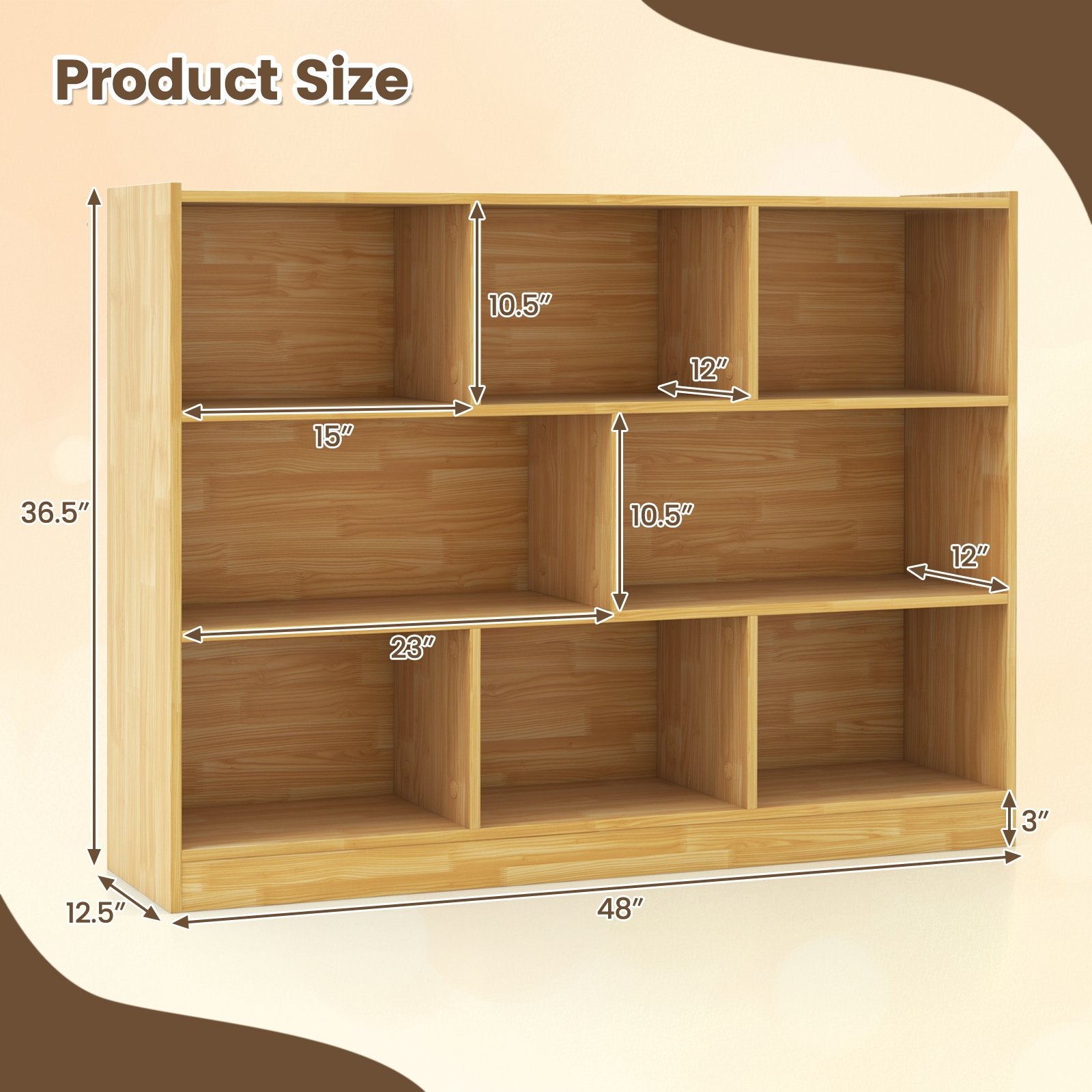 3-Tier Open Bookcase 8-Cube Floor Standing Storage Shelves Display Cabinet, Yellow Bookcases   at Gallery Canada