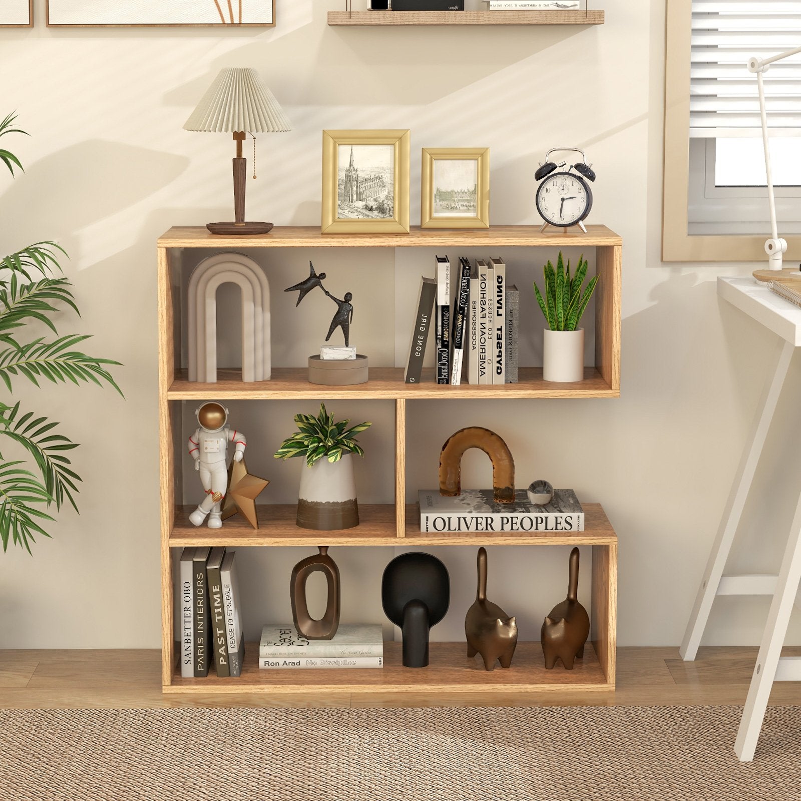 Concave Bookshelf 3-Shelf Open Bookcase with Anti-Toppling Device for Living Room Study Office, Natural Bookcases   at Gallery Canada