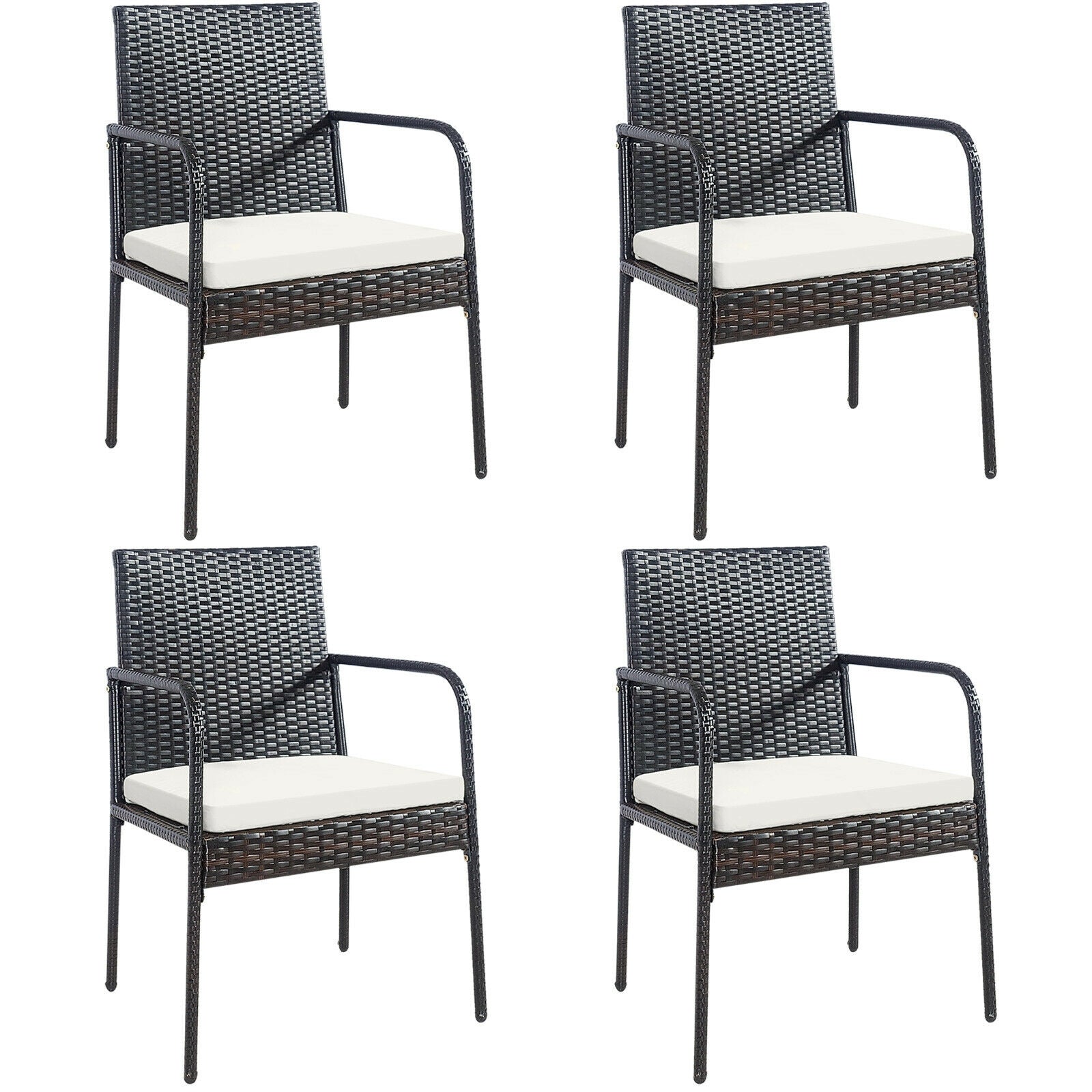 4 Pieces Patio Wicker Rattan Dining Set with Comfy Cushions, White Patio Dining Chairs White at Gallery Canada