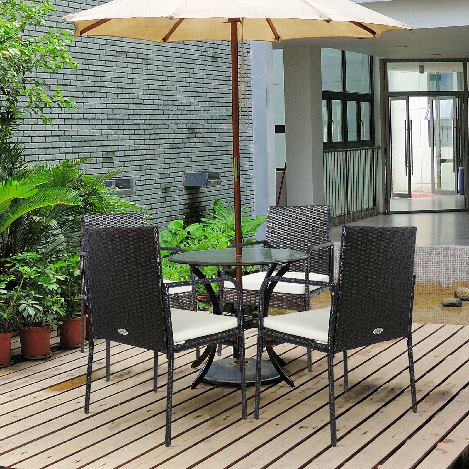 4 Pieces Patio Wicker Rattan Dining Set with Comfy Cushions, White Patio Dining Chairs at Gallery Canada