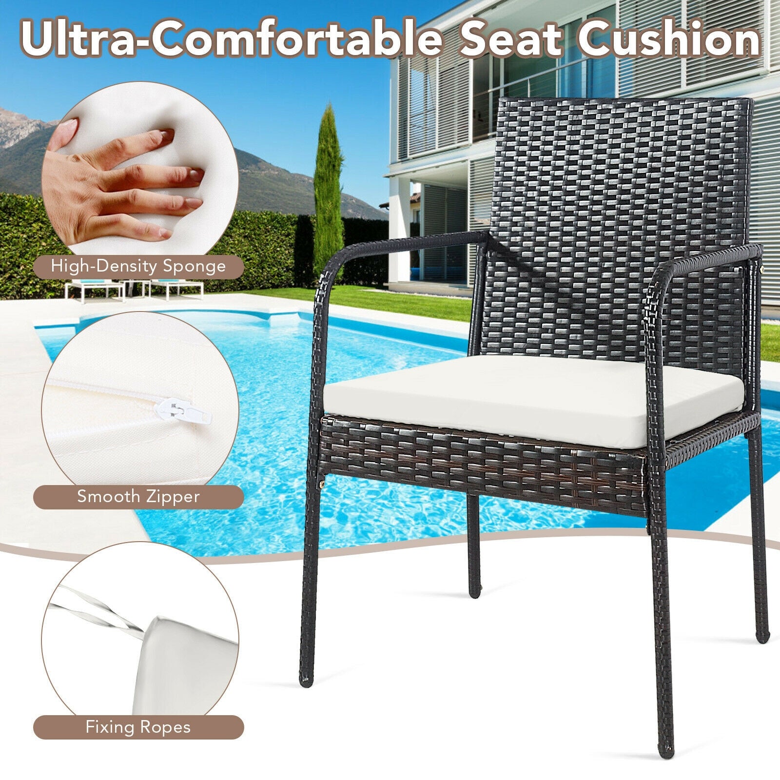4 Pieces Patio Wicker Rattan Dining Set with Comfy Cushions, White Patio Dining Chairs at Gallery Canada