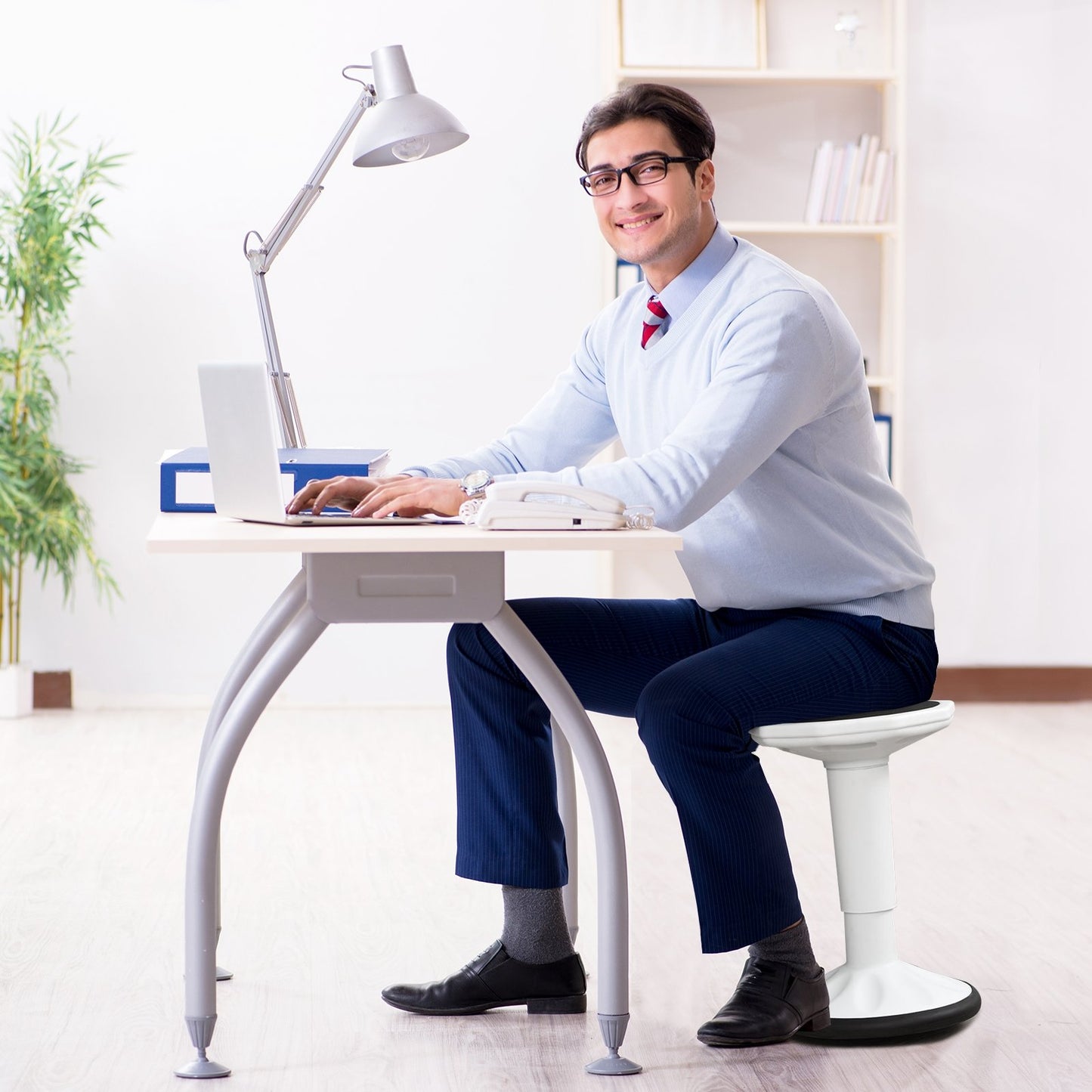 Adjustable Active Learning Stool Sitting Home Office Wobble Chair with Cushion Seat, White Kneeling Chiars   at Gallery Canada