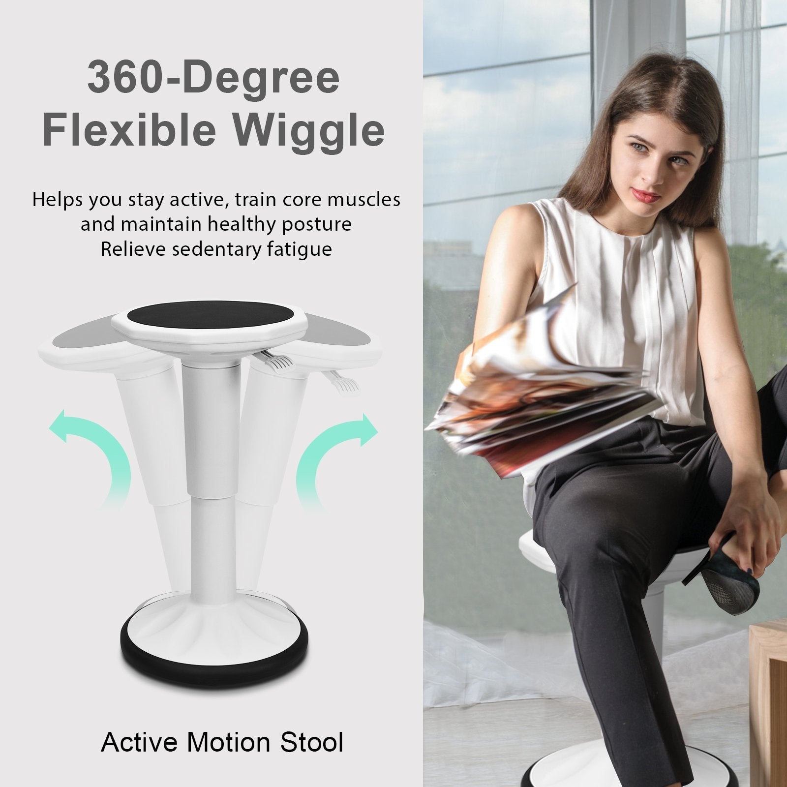 Adjustable Active Learning Stool Sitting Home Office Wobble Chair with Cushion Seat, White Kneeling Chiars   at Gallery Canada