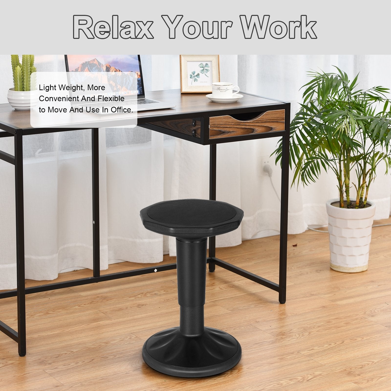 Adjustable Active Learning Stool Sitting Home Office Wobble Chair with Cushion Seat , Black Kneeling Chiars   at Gallery Canada