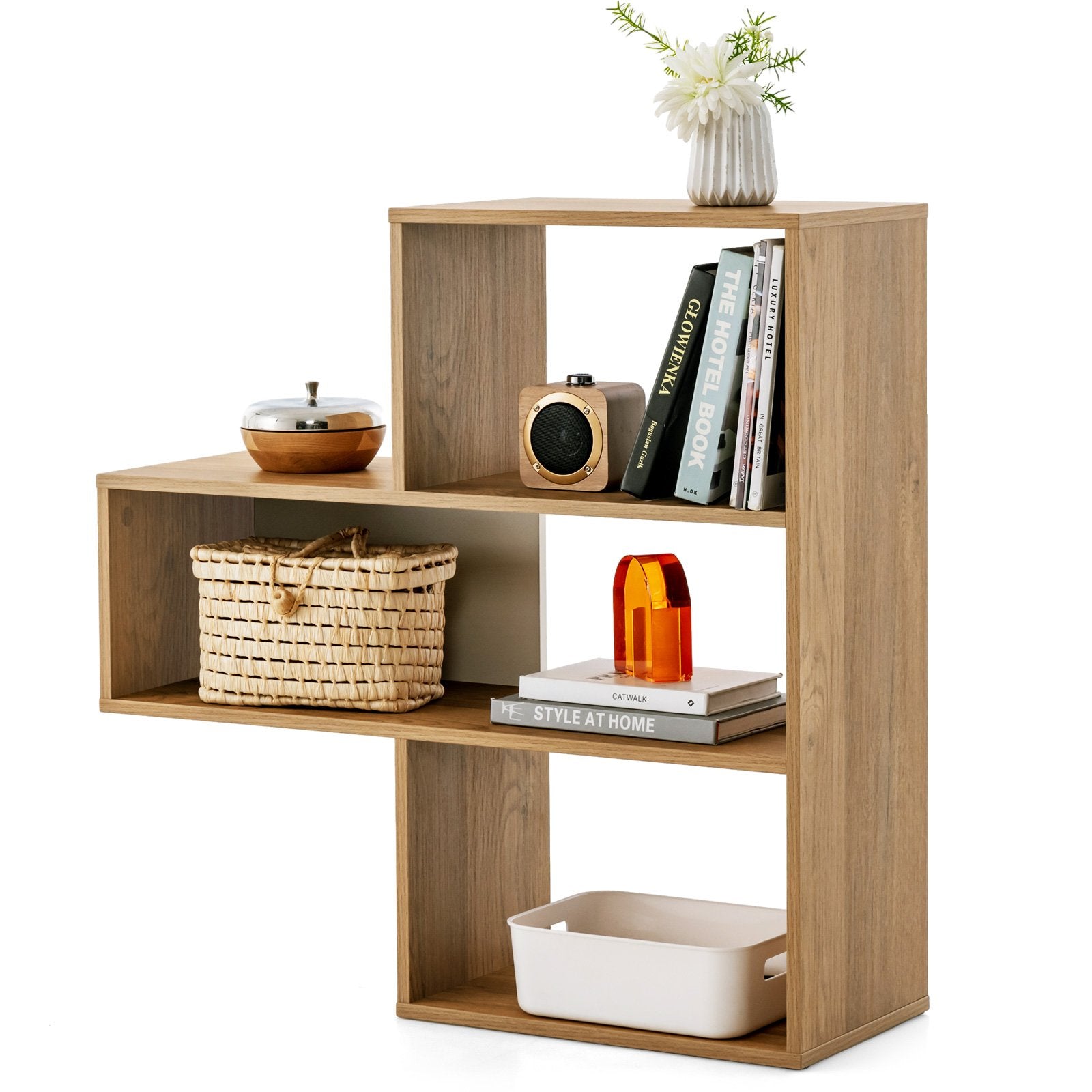 Convex Bookshelf 3-Shelf Open Bookcase Room Organizer with Anti-Toppling Device, Natural Bookcases   at Gallery Canada