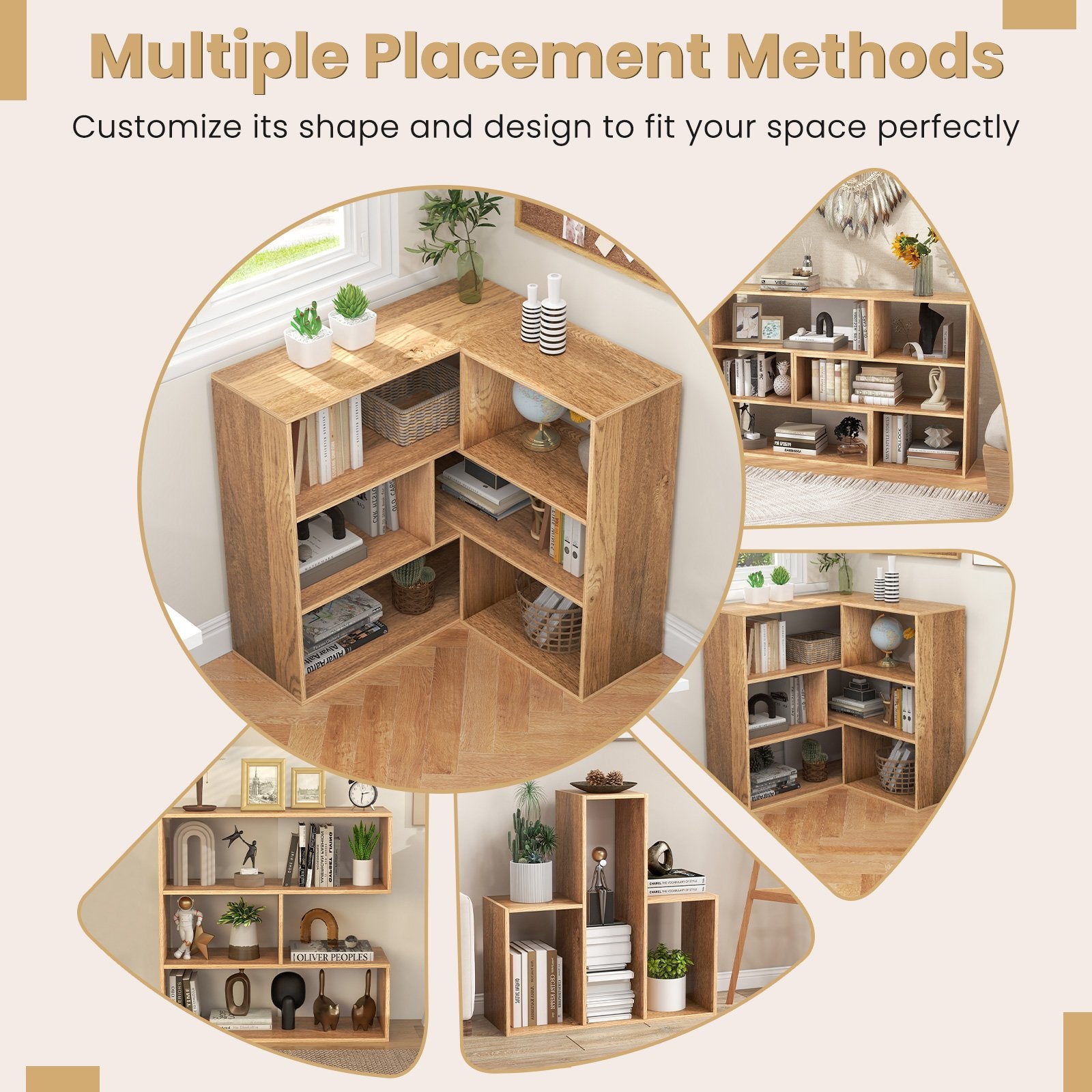 Convex Bookshelf 3-Shelf Open Bookcase Room Organizer with Anti-Toppling Device, Natural Bookcases   at Gallery Canada