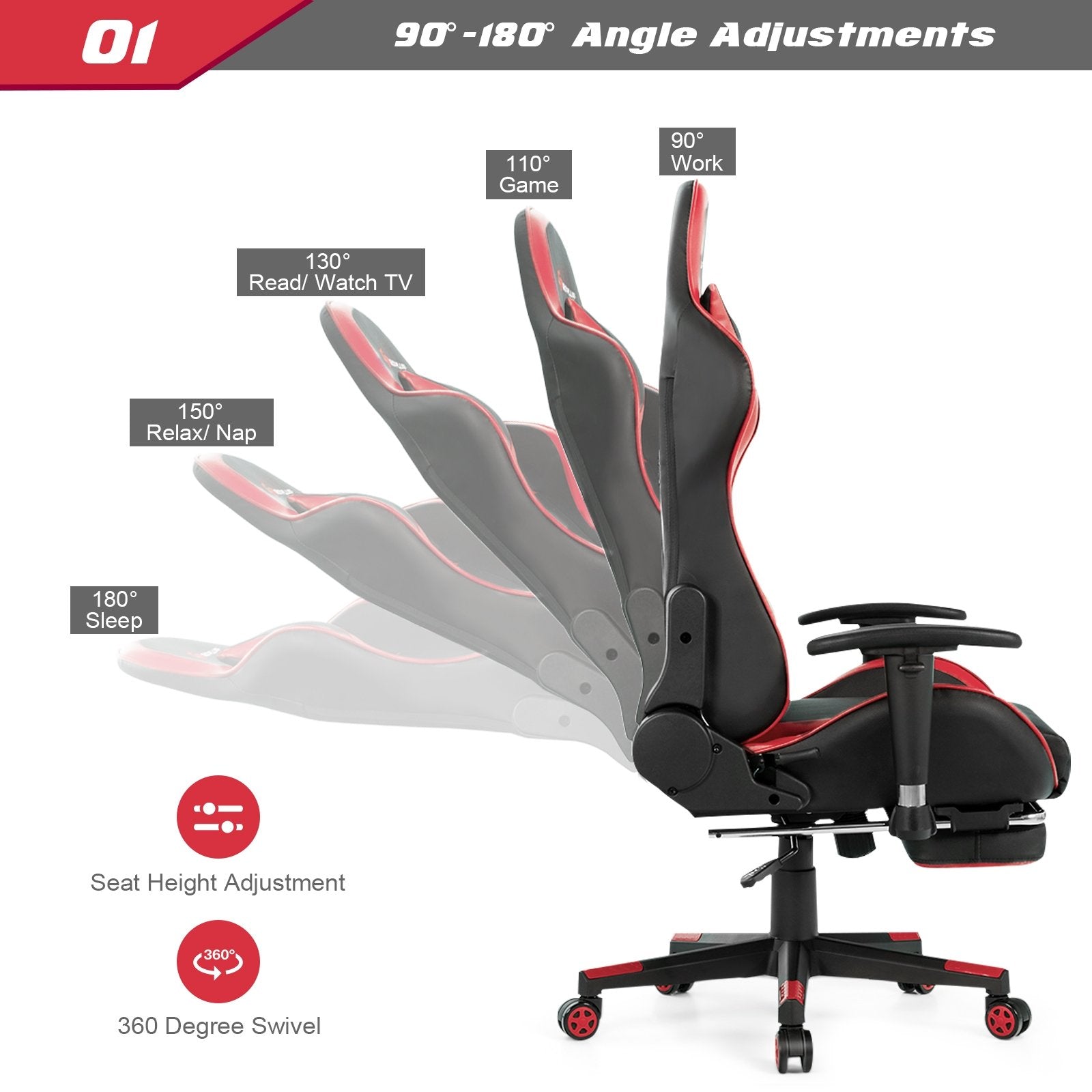 Massage Gaming Chair with Footrest, Red Gaming Chairs   at Gallery Canada