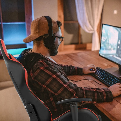 Massage Gaming Chair with Footrest, Red Gaming Chairs   at Gallery Canada